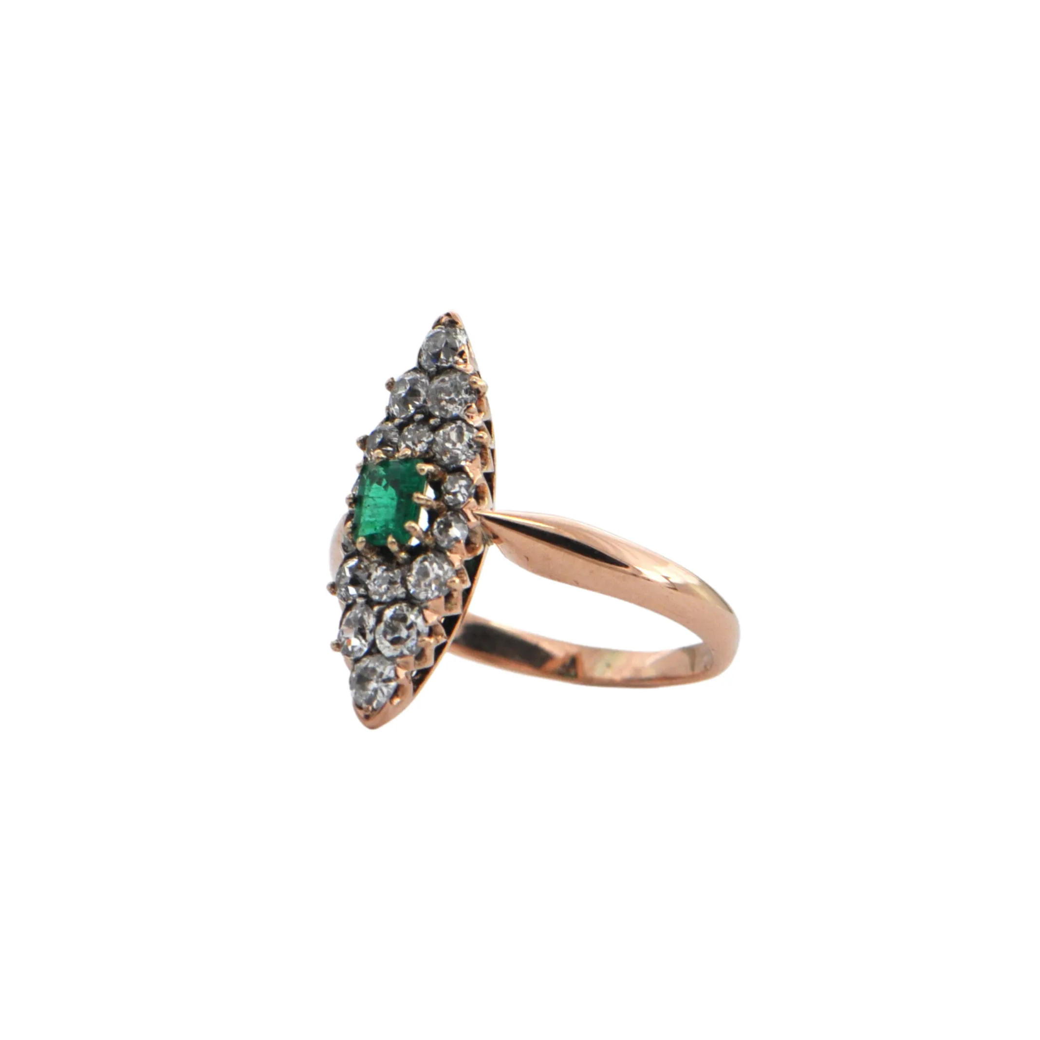 Antique Victorian Emerald and Diamond 14k/15k Rose Gold Ring