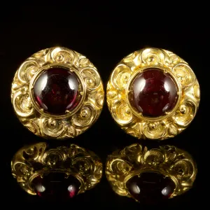 Antique Victorian Garnet Earrings 15Ct Gold Circa 1900