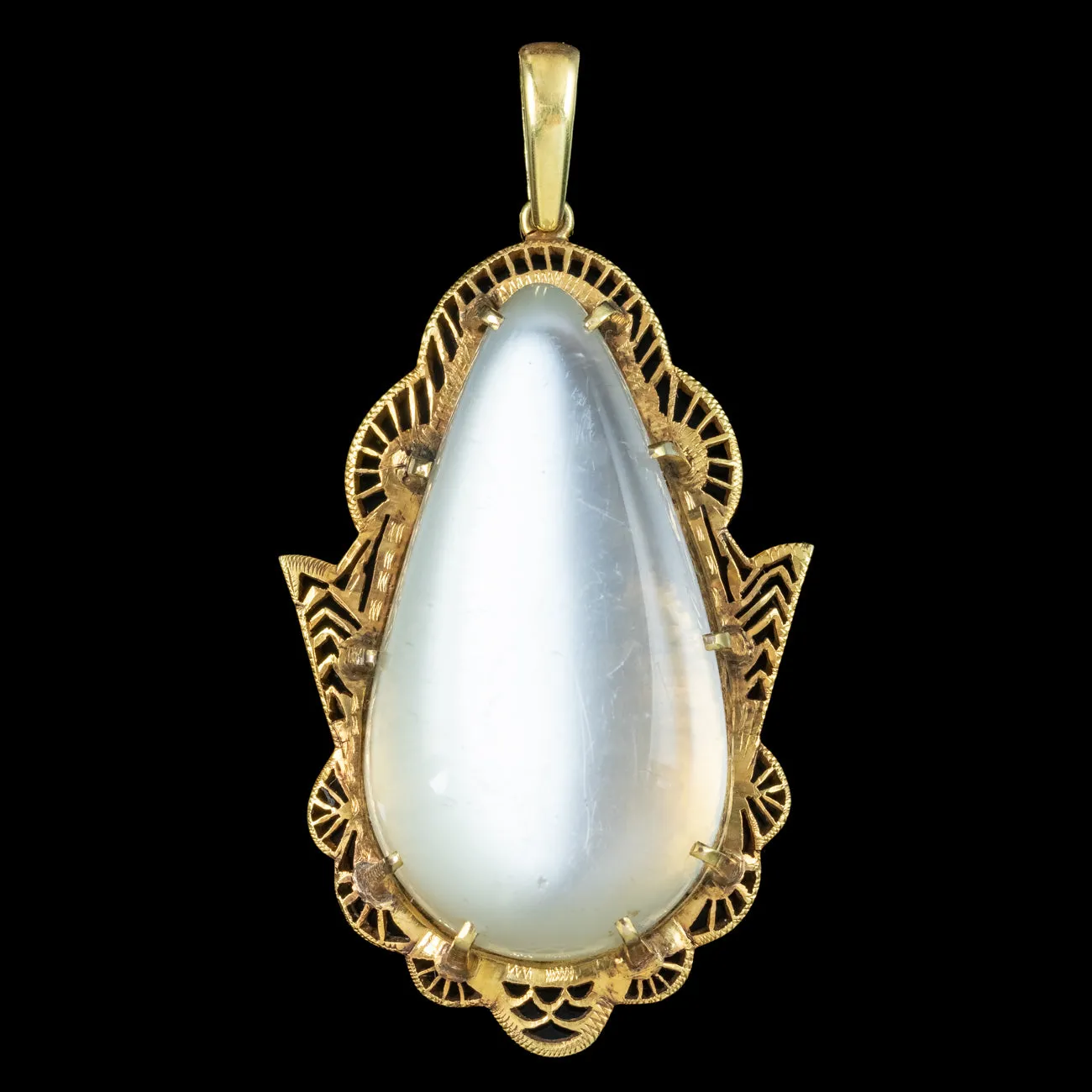 Antique Victorian Moonstone Pendant 18ct Gold Large 66ct Moonstone