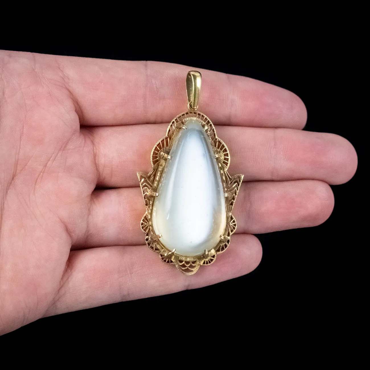 Antique Victorian Moonstone Pendant 18ct Gold Large 66ct Moonstone