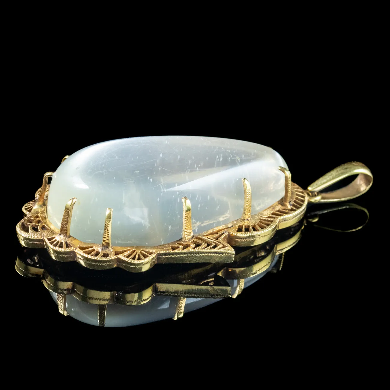 Antique Victorian Moonstone Pendant 18ct Gold Large 66ct Moonstone