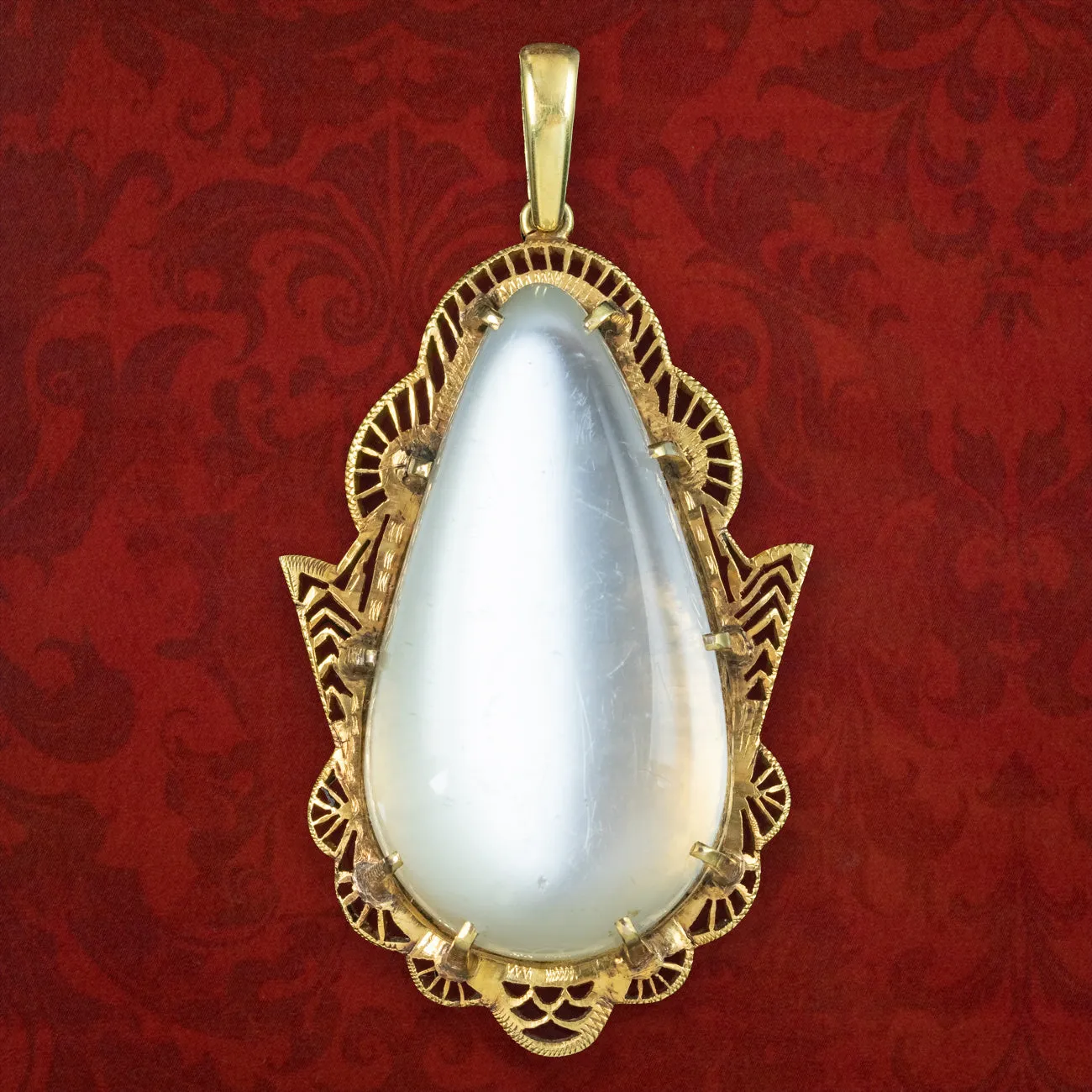 Antique Victorian Moonstone Pendant 18ct Gold Large 66ct Moonstone