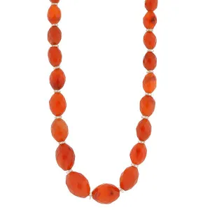 Art Deco Faceted Carnelian & Rock Quartz Crystal Necklace 46"