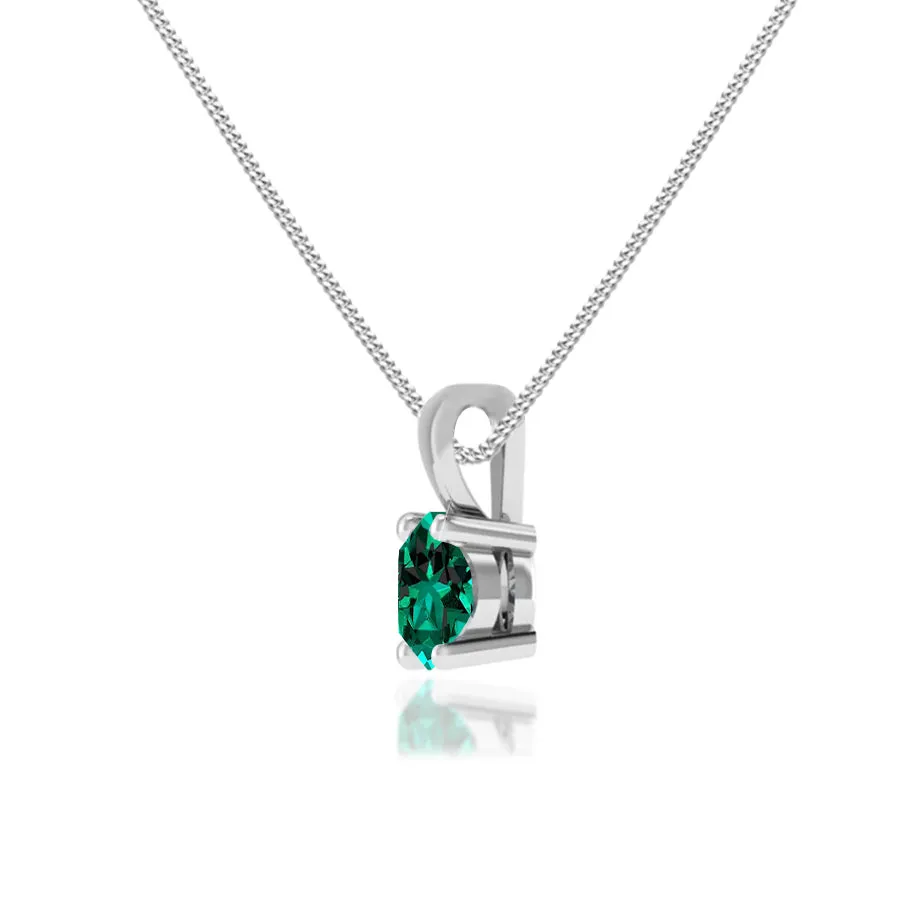 AURORA - Round Emerald 18k White Gold Solitaire Pendant