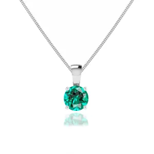 AURORA - Round Emerald 18k White Gold Solitaire Pendant