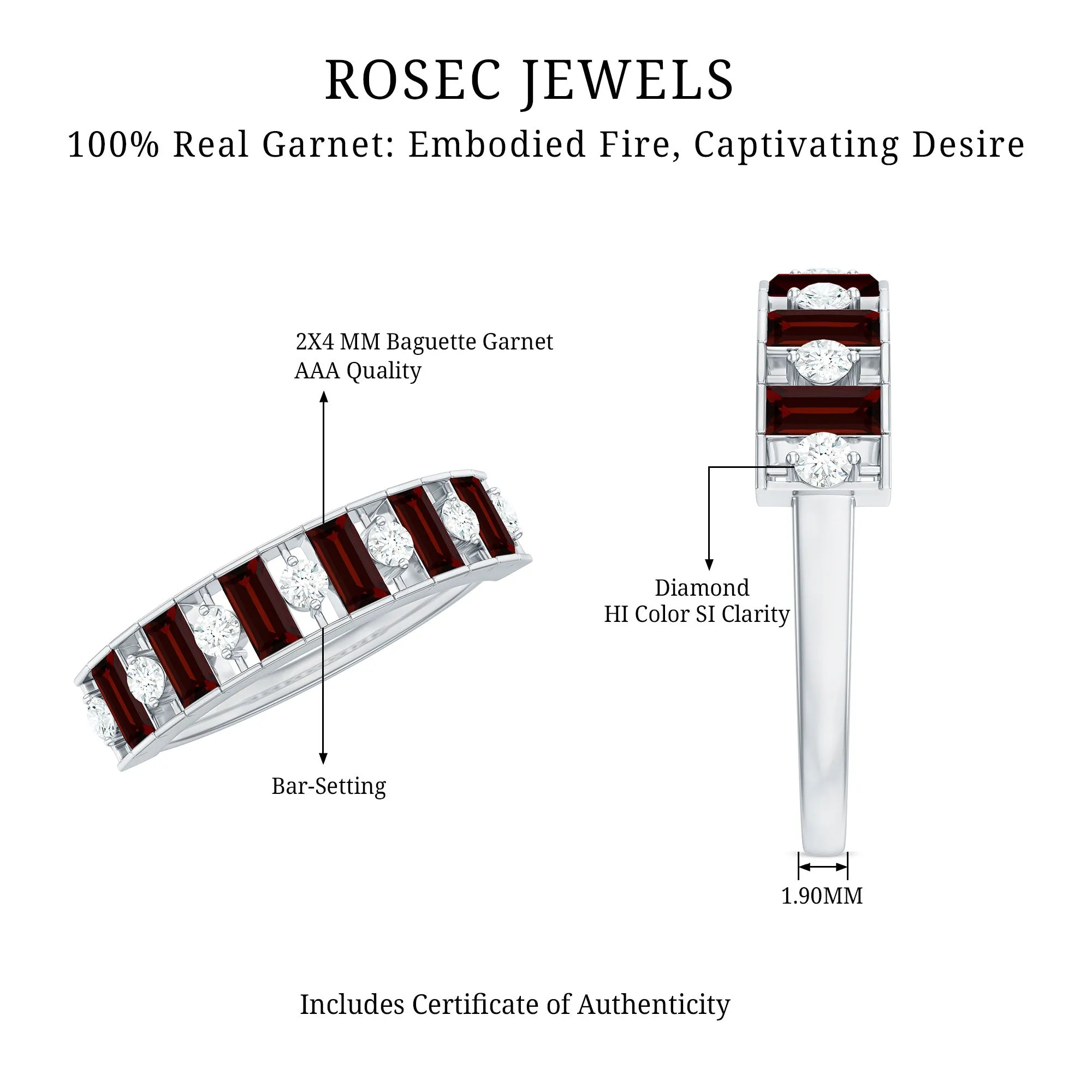 Baguette Cut Garnet and Diamond Classic Half Eternity Ring