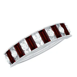 Baguette Cut Garnet and Diamond Classic Half Eternity Ring