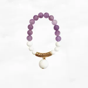 Beaded Auspicious Amethyst and Tridacna Bracelet