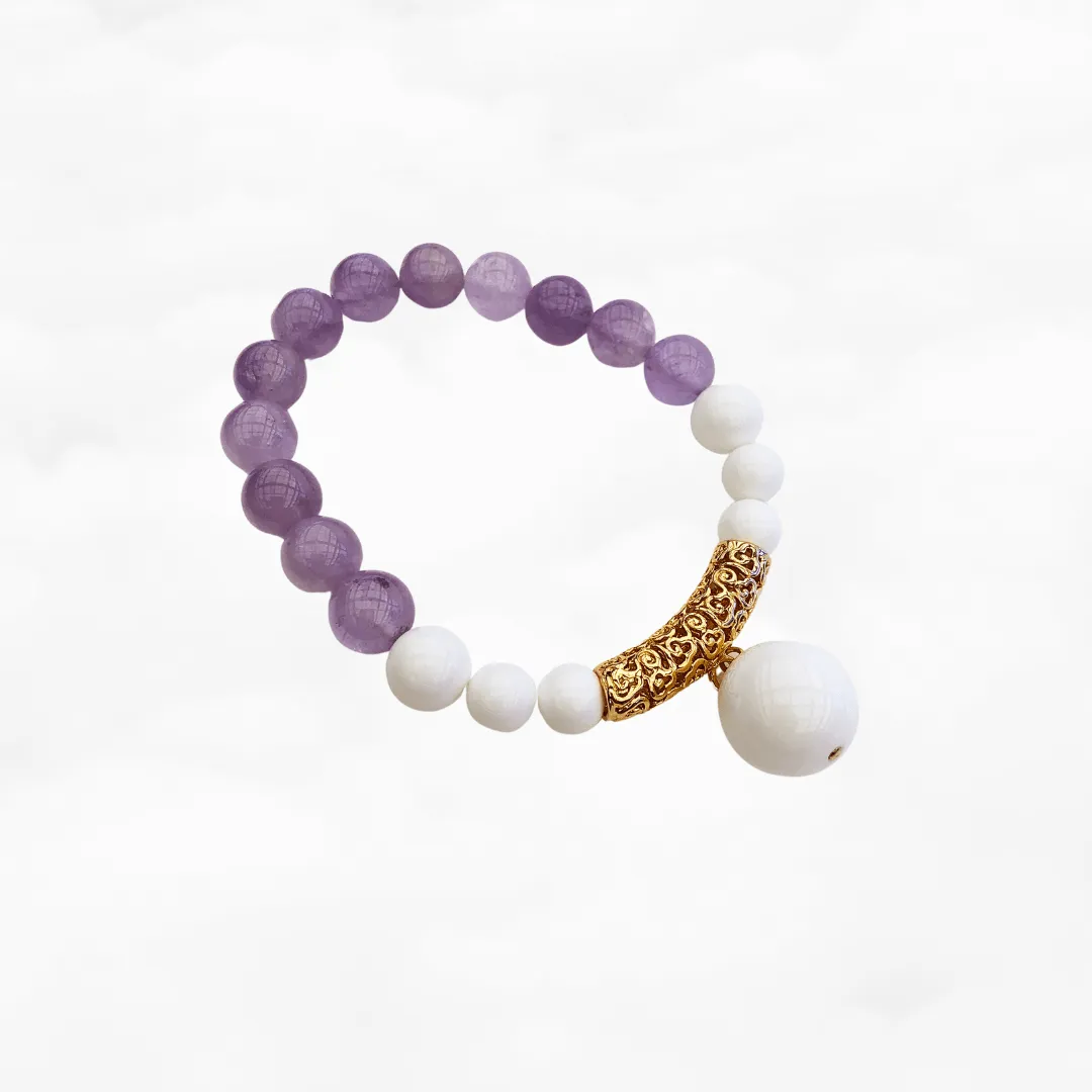 Beaded Auspicious Amethyst and Tridacna Bracelet