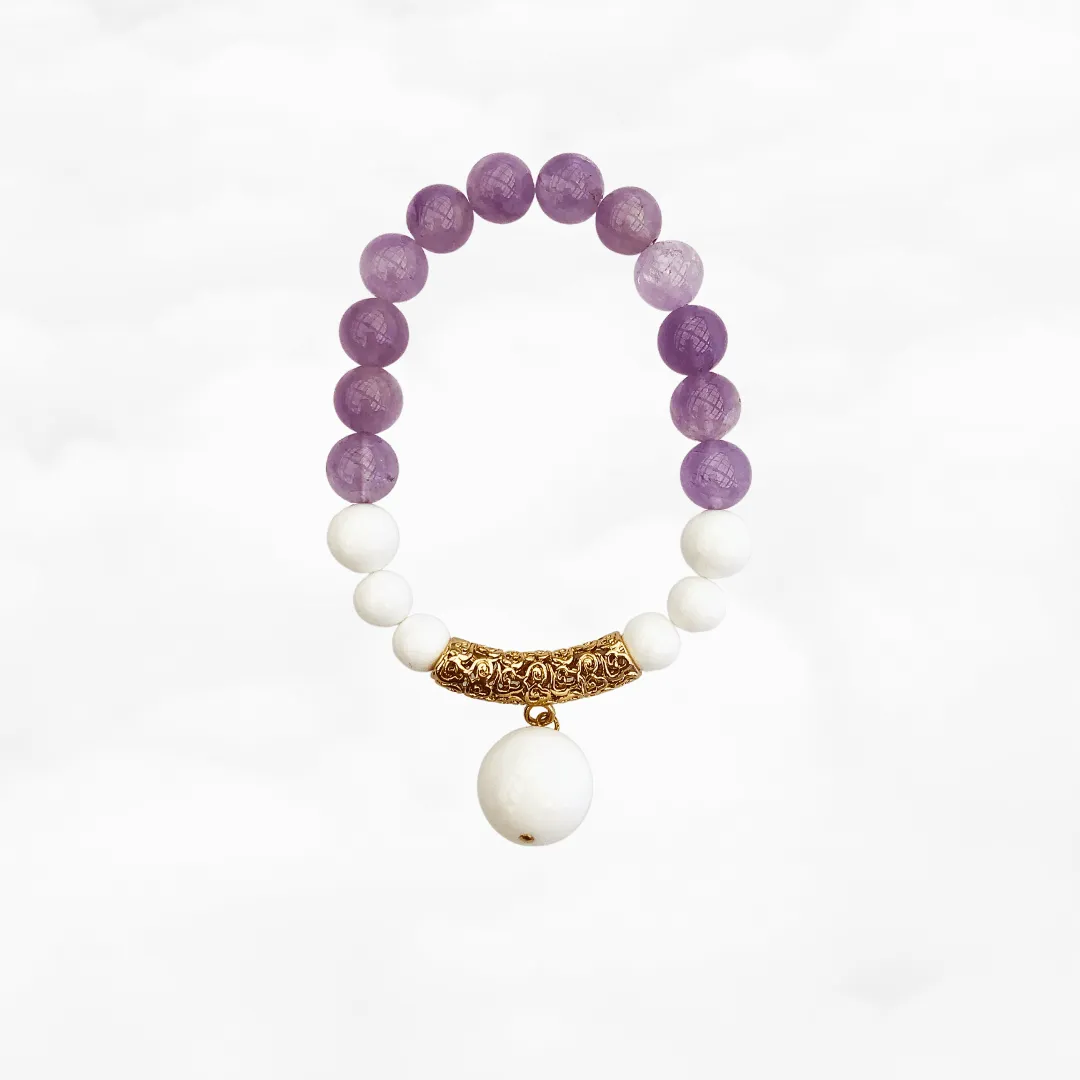 Beaded Auspicious Amethyst and Tridacna Bracelet