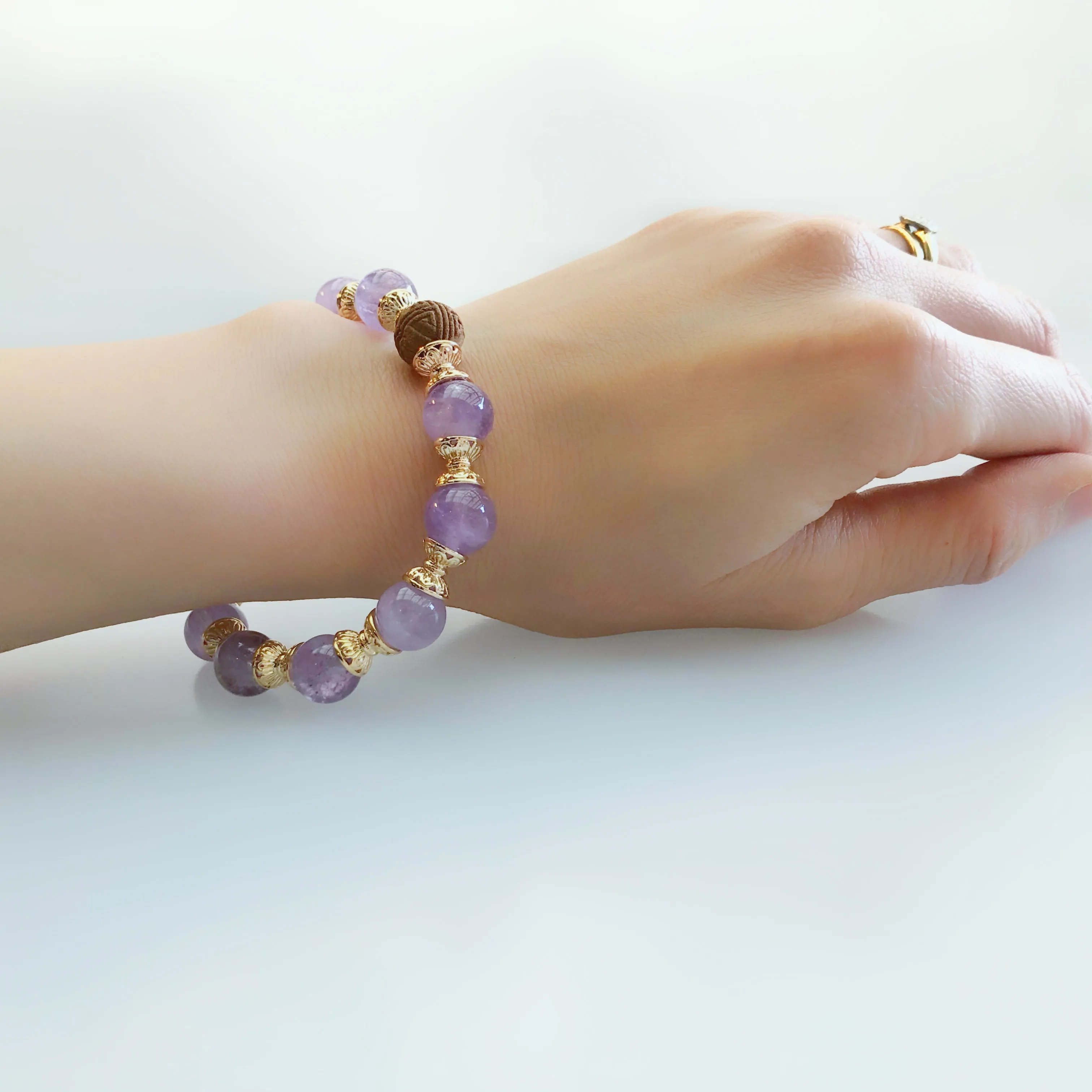 Beaded Herbal Amethyst Bracelet 10mm