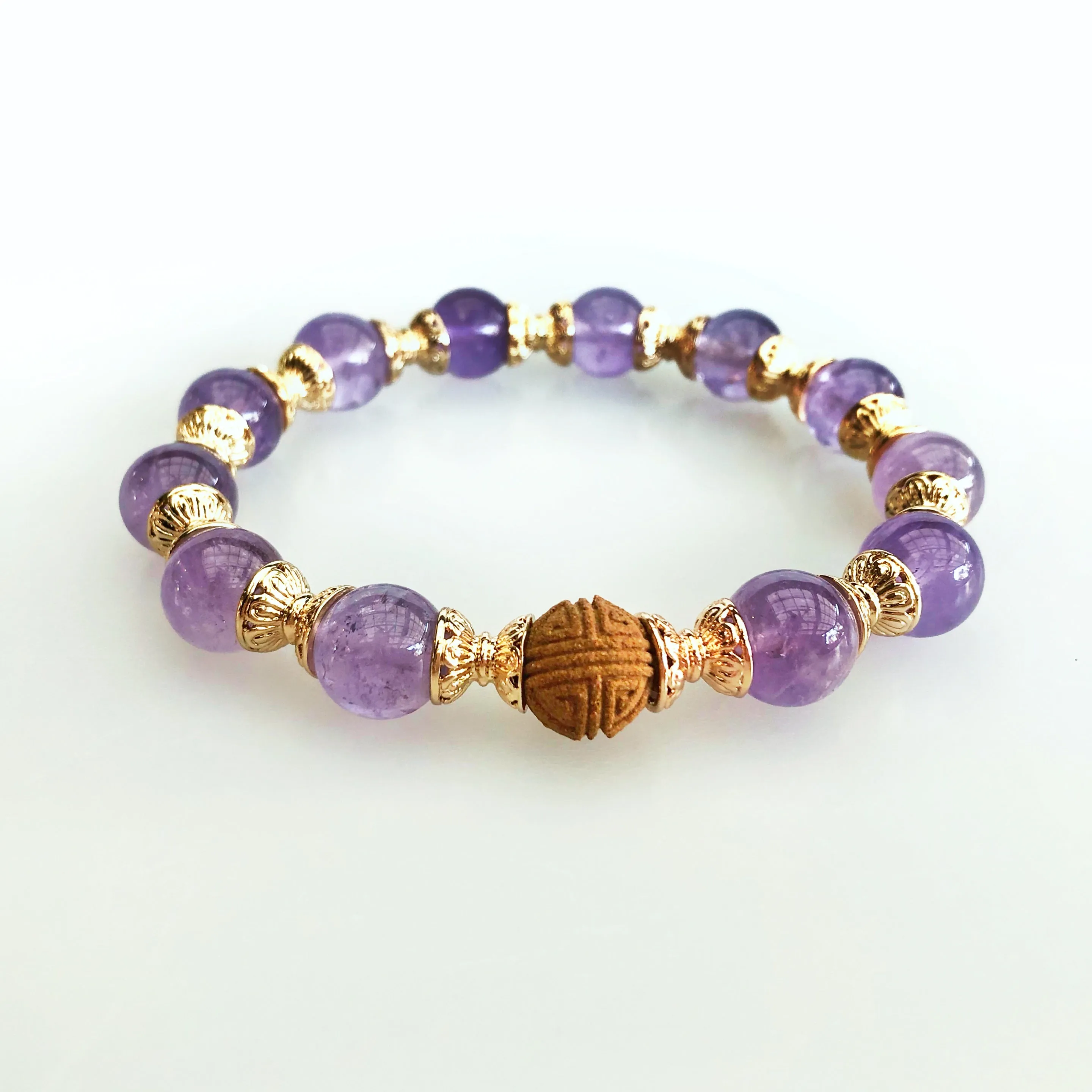 Beaded Herbal Amethyst Bracelet 10mm