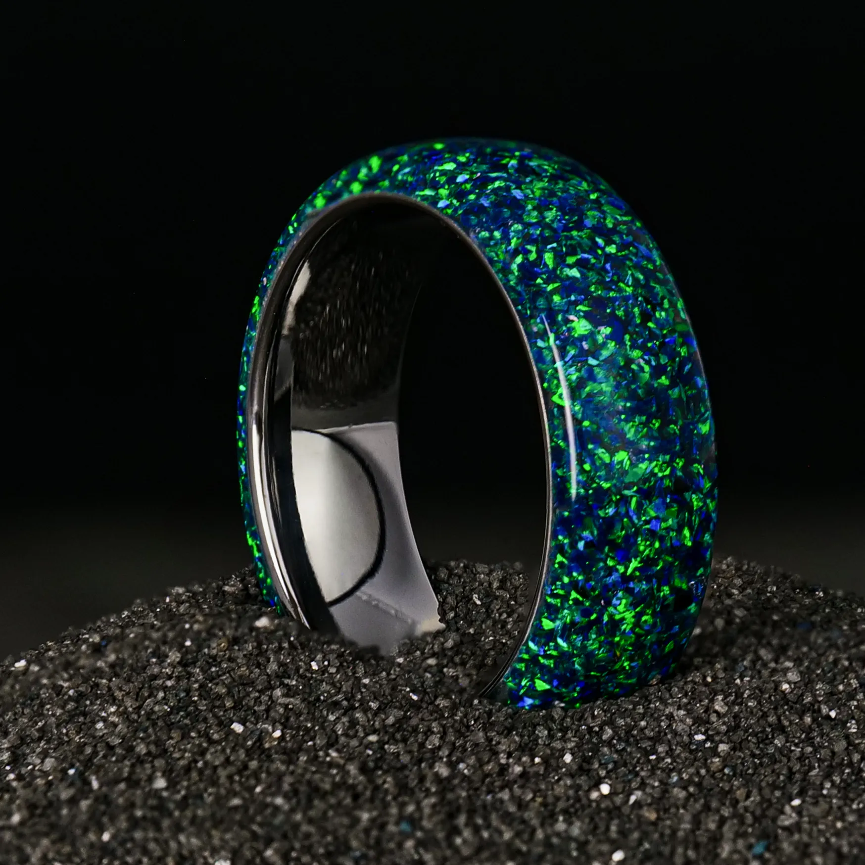 Black Emerald Opal Dust Glowstone Ring