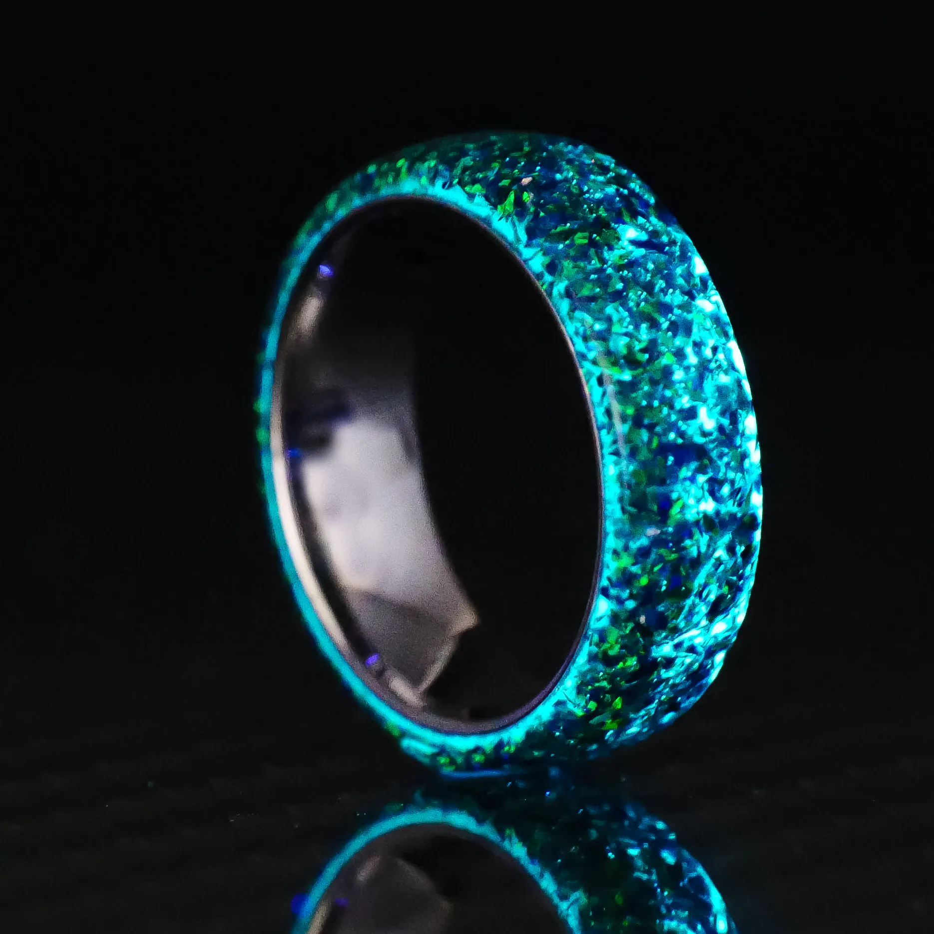 Black Emerald Opal Dust Glowstone Ring