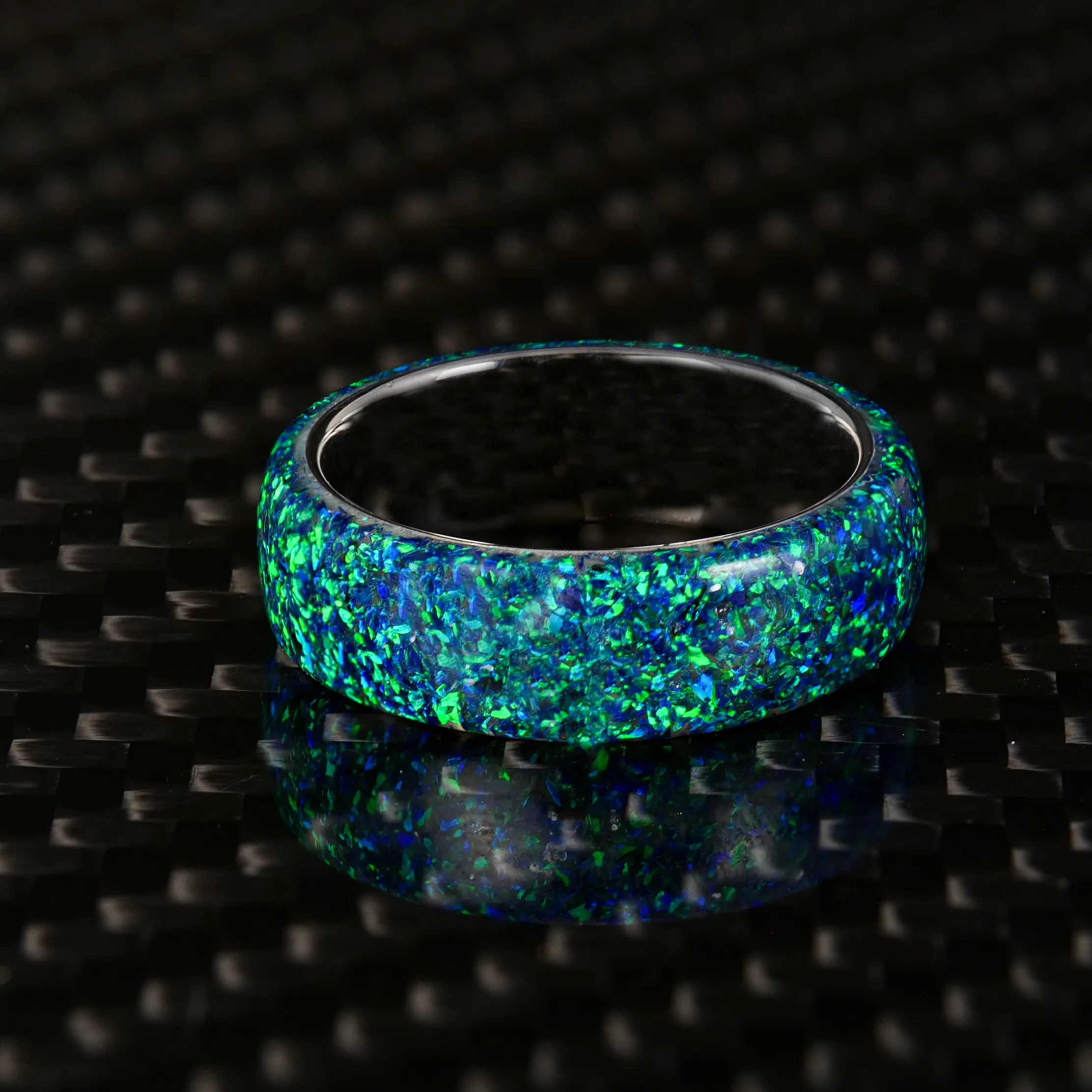 Black Emerald Opal Dust Glowstone Ring