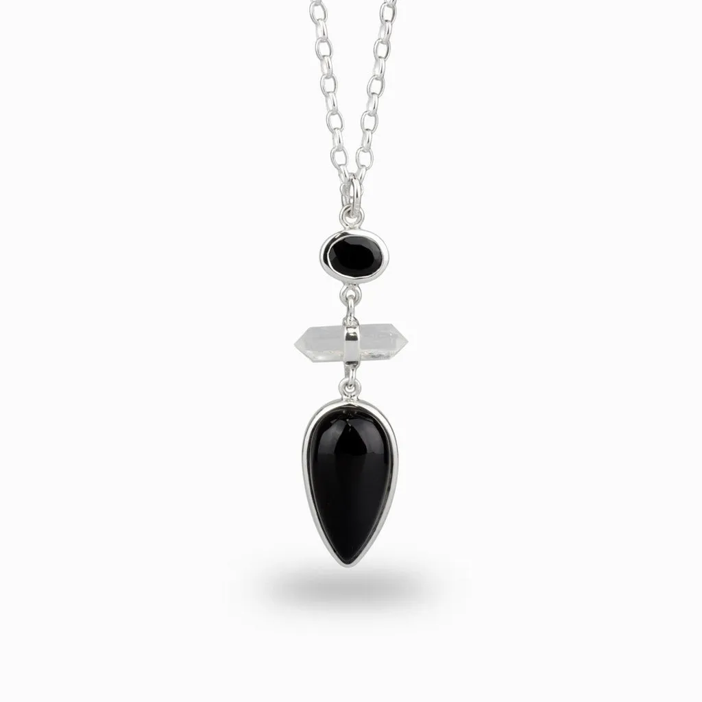 Black Onyx & Clear Quartz Necklace