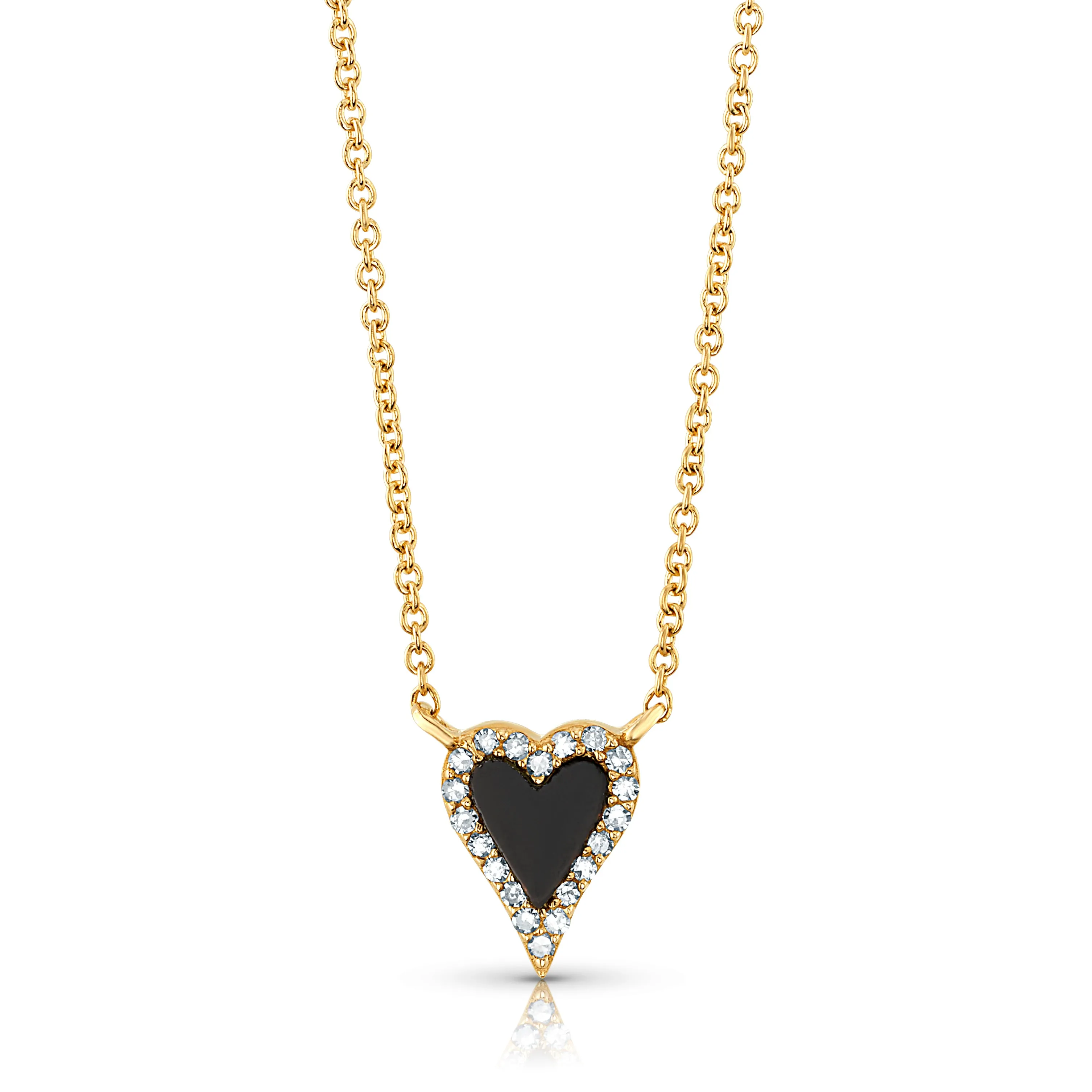 BLACK ONYX & DIAMOND HEART DAINTY CHAIN NECKLACE, 14KT GOLD