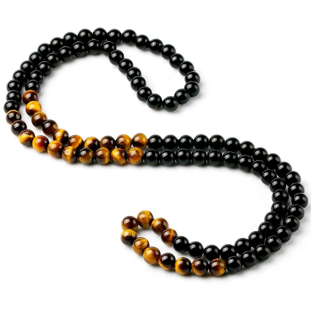 Black Onyx Men's Tiger Eye Stone Bead Necklace Fashion Natural Stone Jewelry New Design Handmade Gift