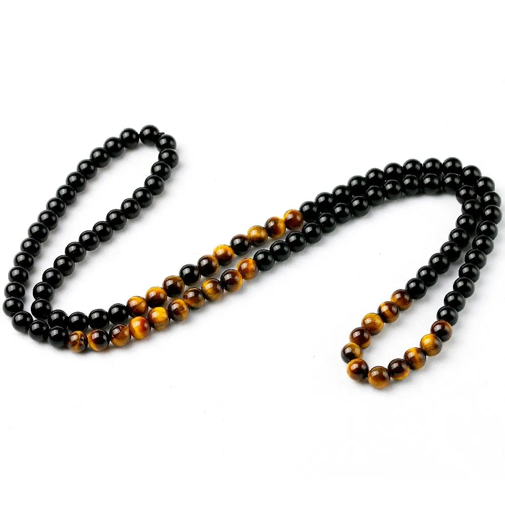 Black Onyx Men's Tiger Eye Stone Bead Necklace Fashion Natural Stone Jewelry New Design Handmade Gift