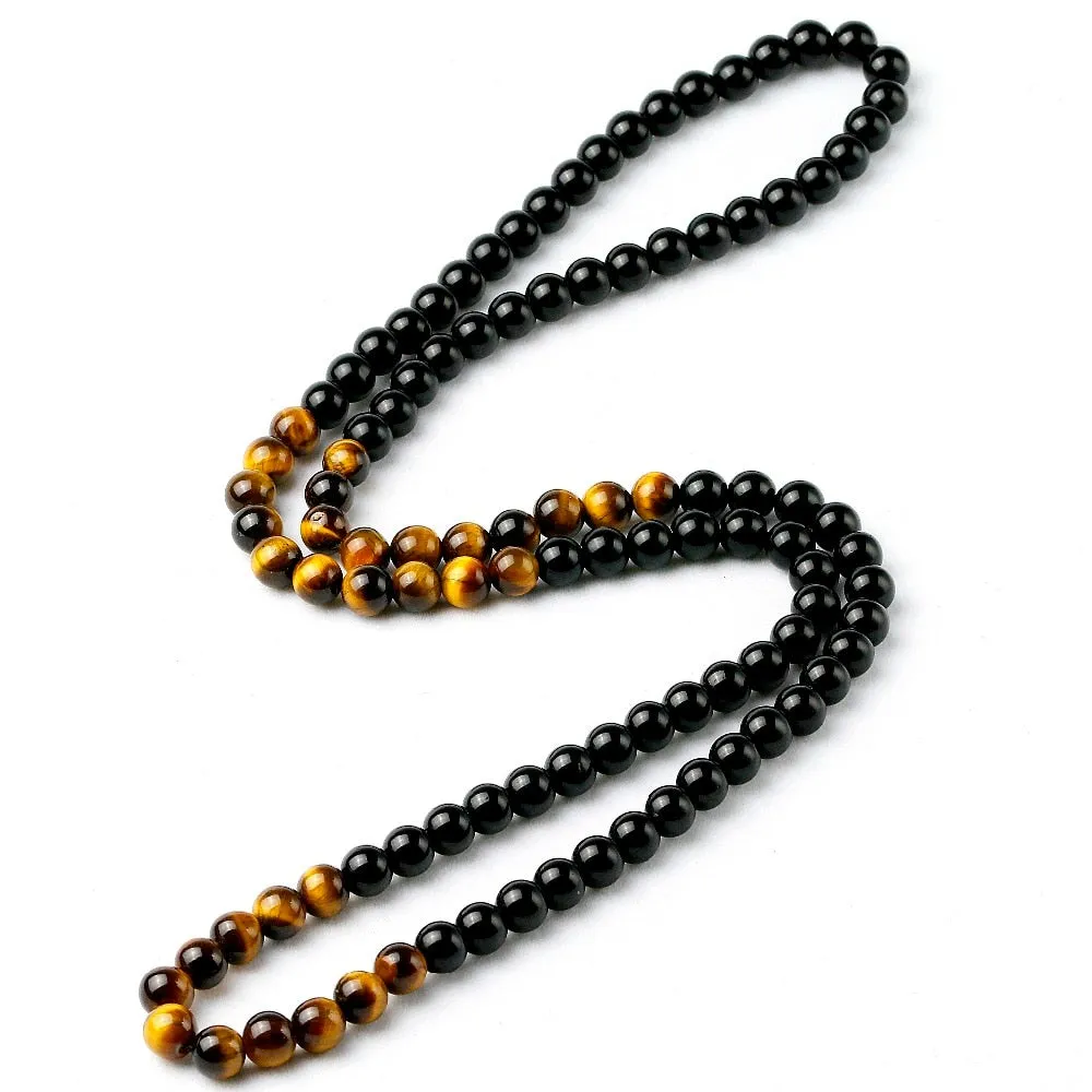 Black Onyx Men's Tiger Eye Stone Bead Necklace Fashion Natural Stone Jewelry New Design Handmade Gift