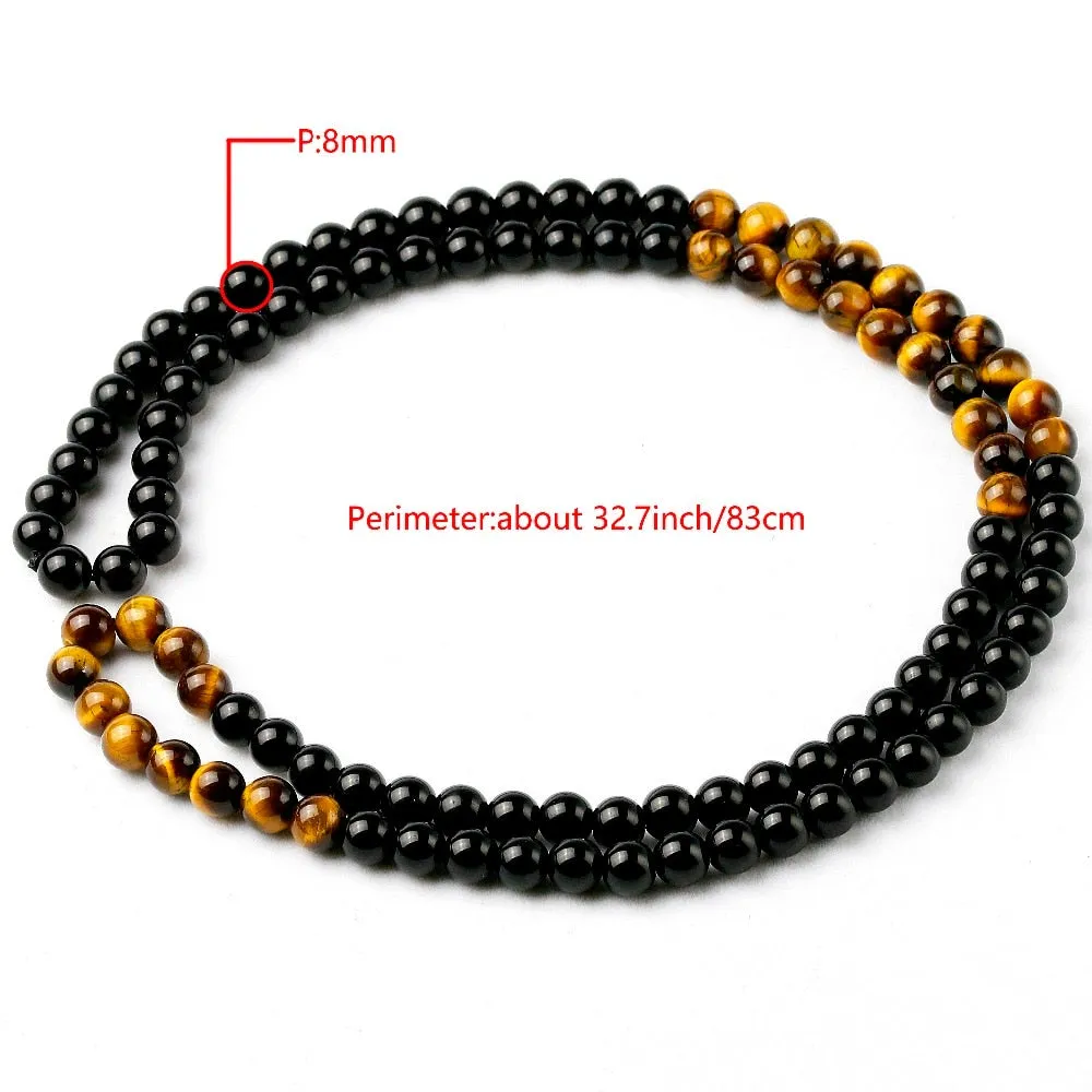 Black Onyx Men's Tiger Eye Stone Bead Necklace Fashion Natural Stone Jewelry New Design Handmade Gift