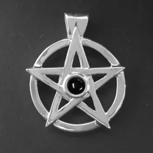 Black Pentagram Pendant Necklace, Silver Pentacle Black Onyx, Made To Order