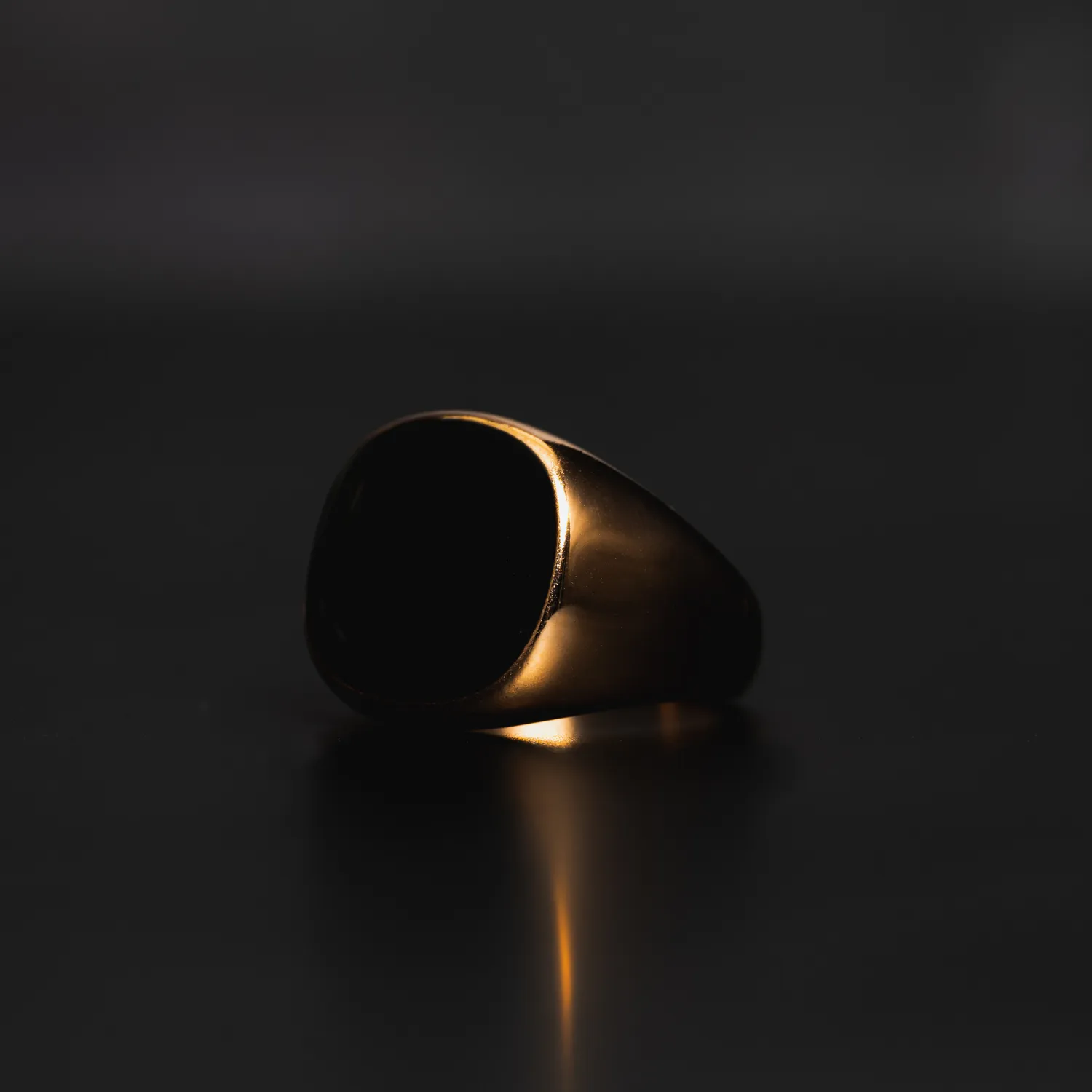 Black Polished Signet Ring - Silver