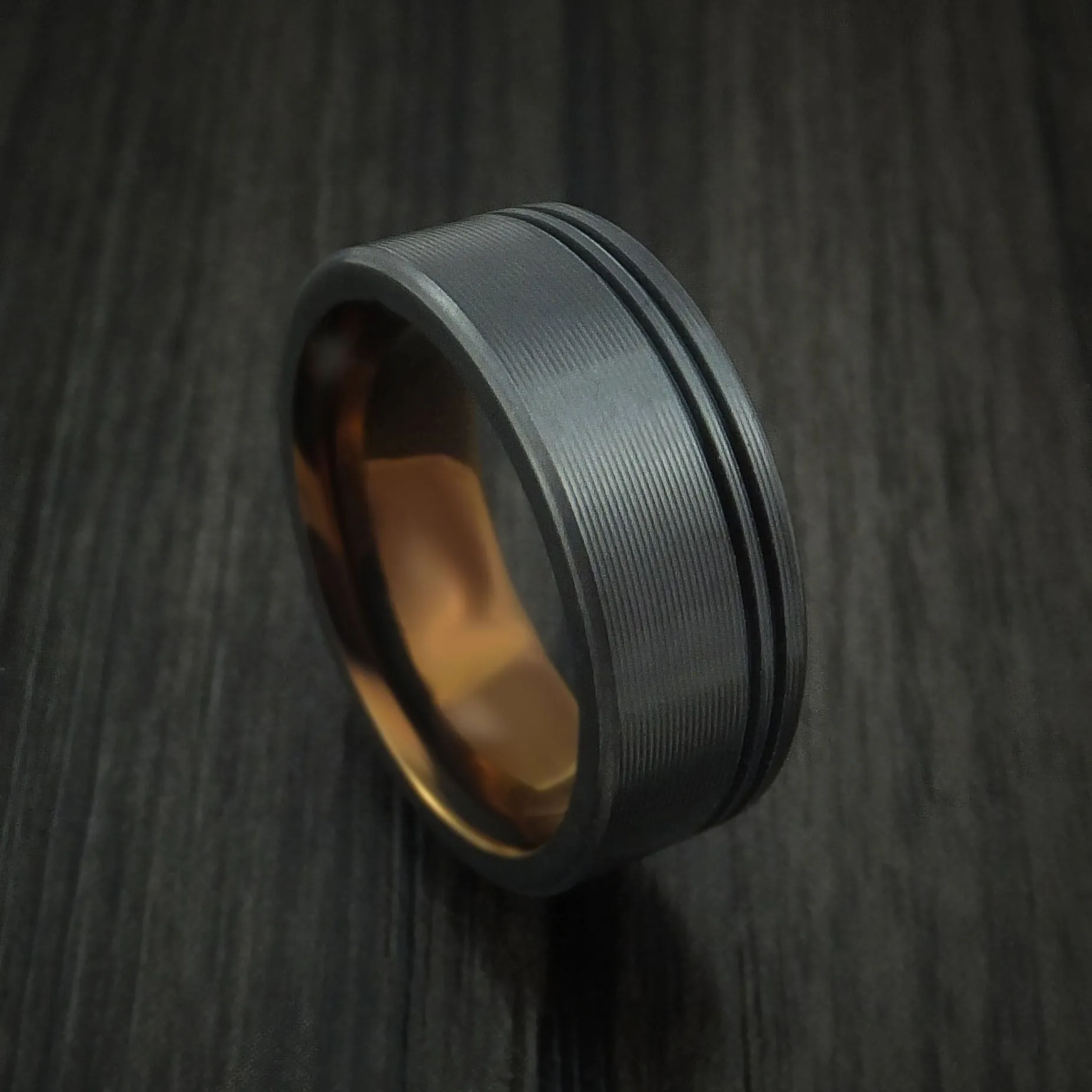 Black Titanium Textured Men's Ring with Anodized Center Custom Made Band