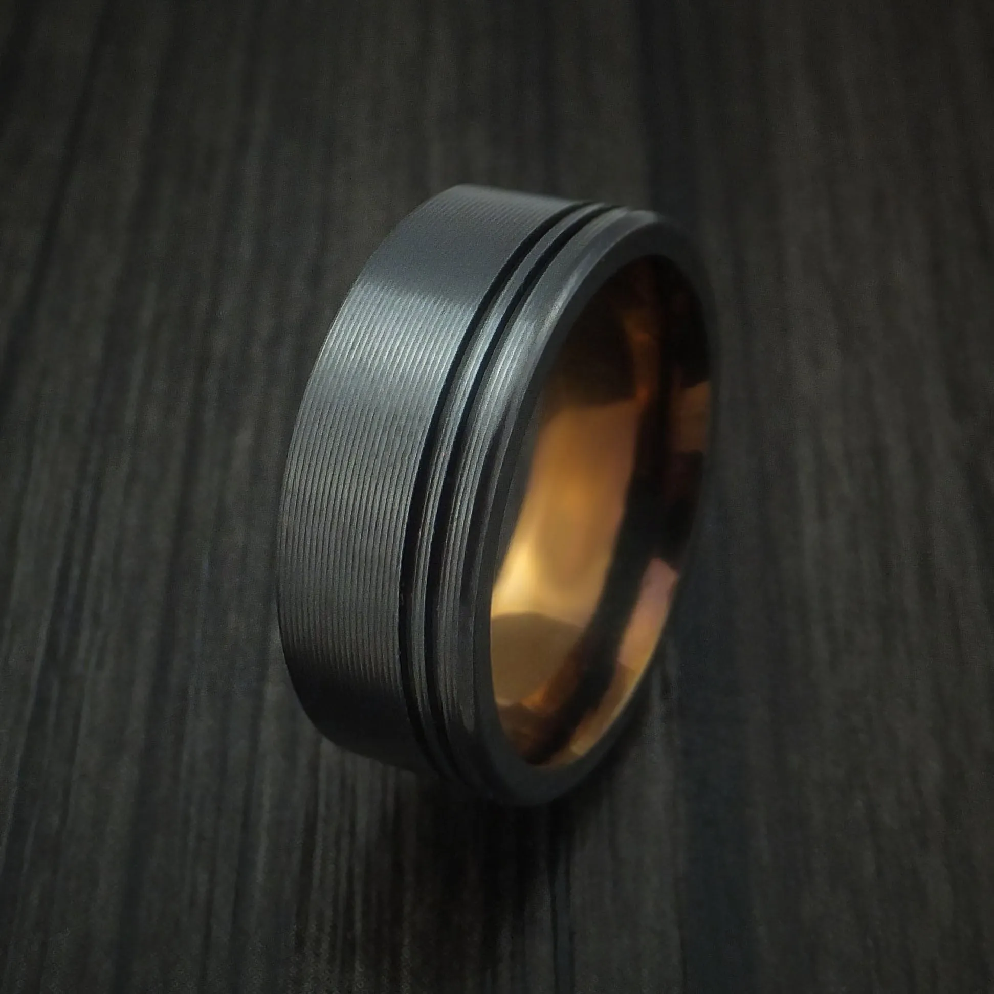 Black Titanium Textured Men's Ring with Anodized Center Custom Made Band