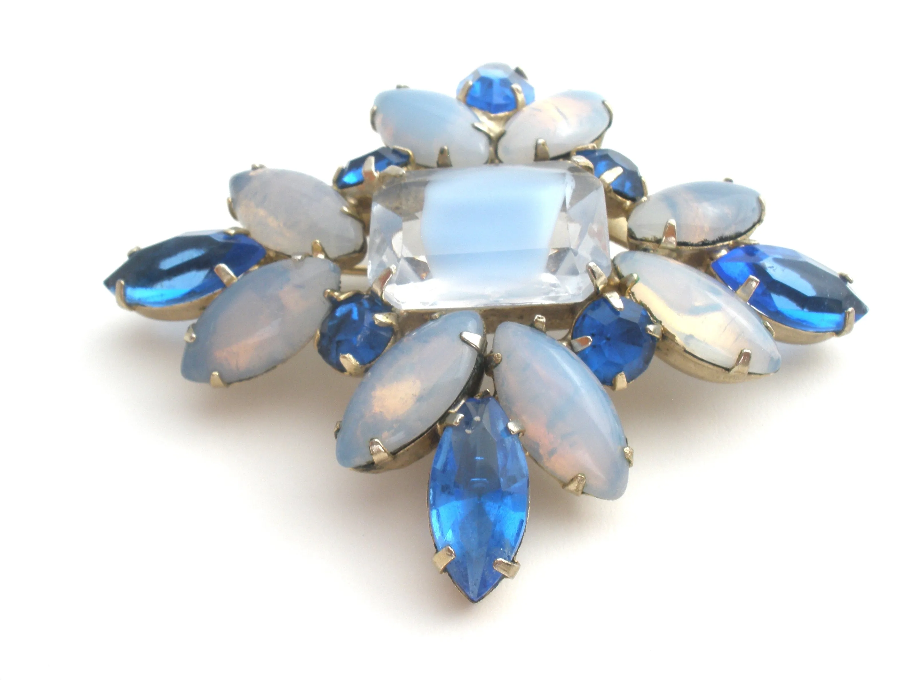 Blue Givre & Moonstone Rhinestone Brooch Pin