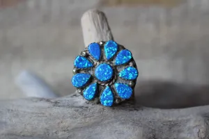 Blue Opal Flower Ring