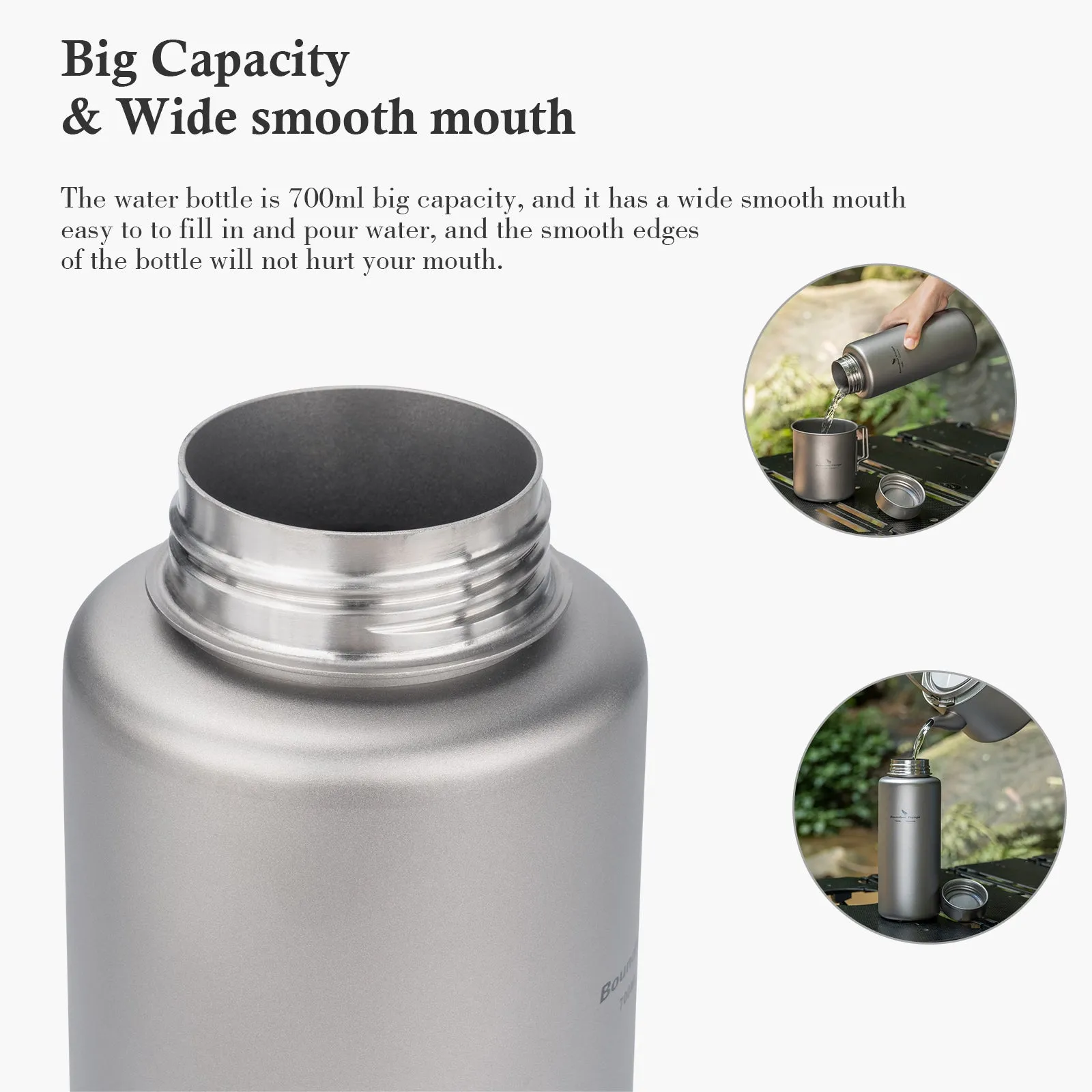 Boundless Voyage Outdoor Ultralight Titanium Sports Bottle with hook 700ml Gym Water Bottle Wide Mouth Tea Coffee Mug Drinkware Camping