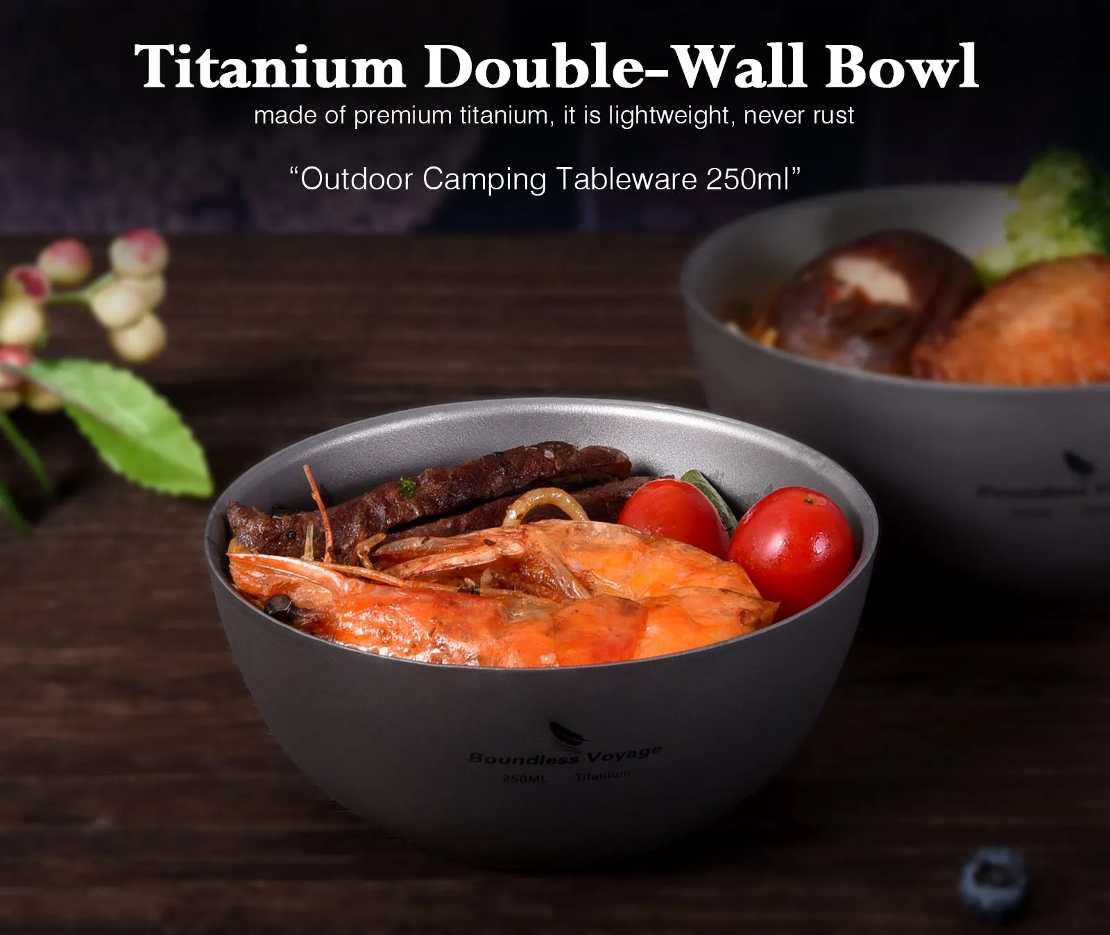 Boundless Voyage Titanium Double-Wall Bowl Outdoor Camping Tableware 250ml