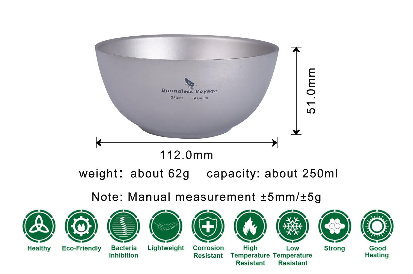 Boundless Voyage Titanium Double-Wall Bowl Outdoor Camping Tableware 250ml