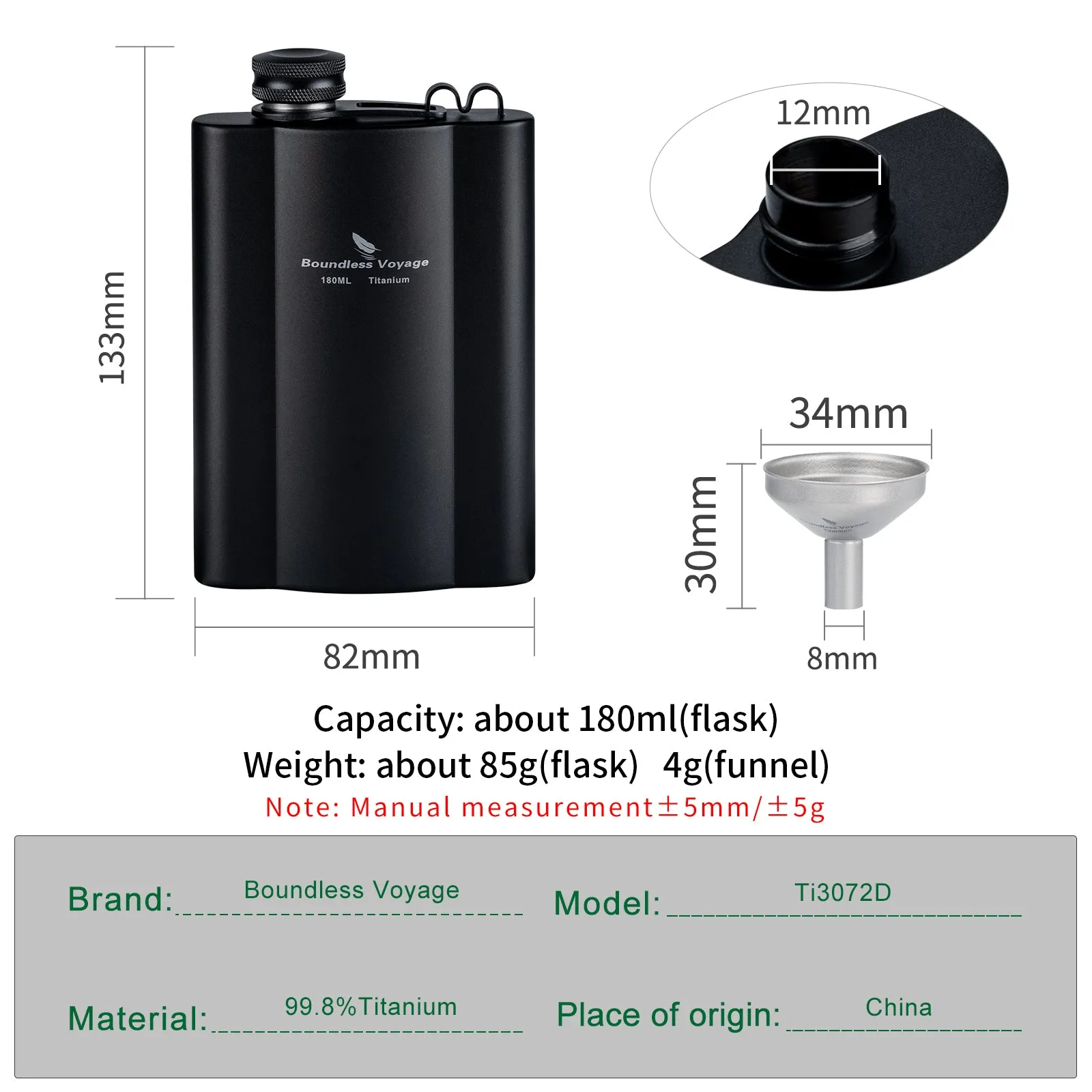 Boundless Voyage Titanium Hip Flask  Adventure Awaits Embrace the Outdoors with our 180ml Camping Hip Flask Rust-Free Ultralight Small Liquor Flask Bottle for Whiskey Vodka Wine Outdoor Portable Travel Outdoor