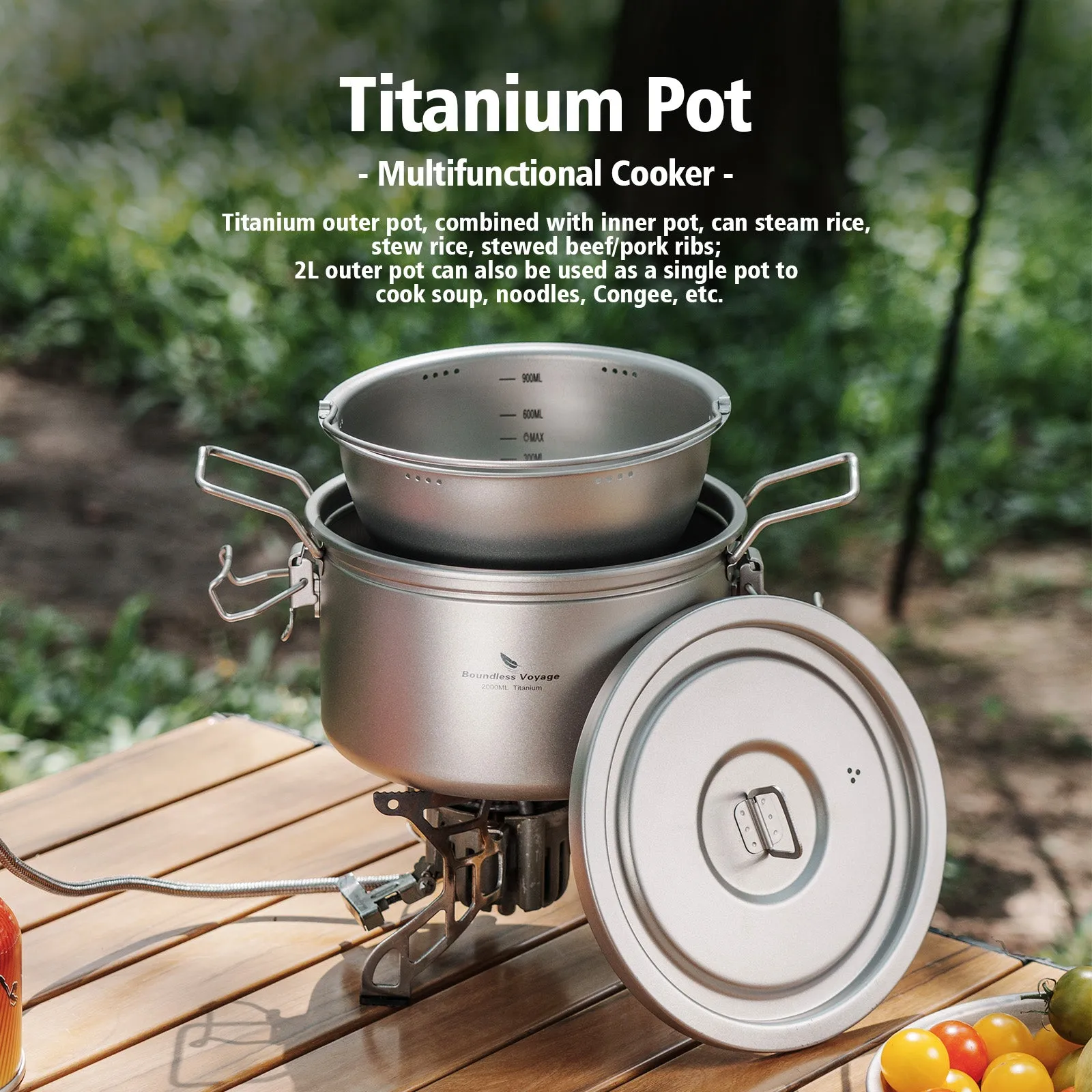 Boundless Voyage Titanium Pot Multifunctional Cooker Ultralight Rice Cooker Outdoor Cookware