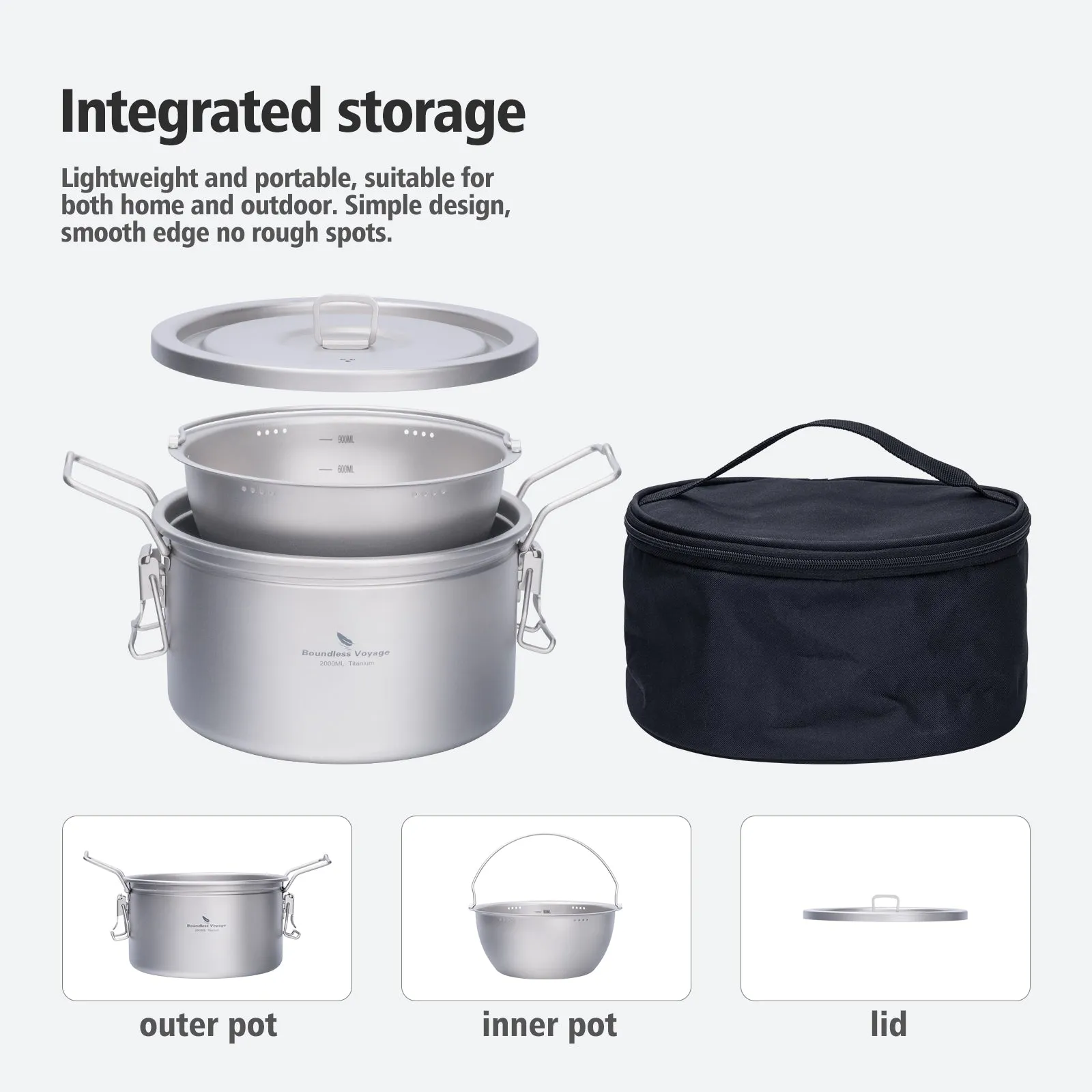 Boundless Voyage Titanium Pot Multifunctional Cooker Ultralight Rice Cooker Outdoor Cookware