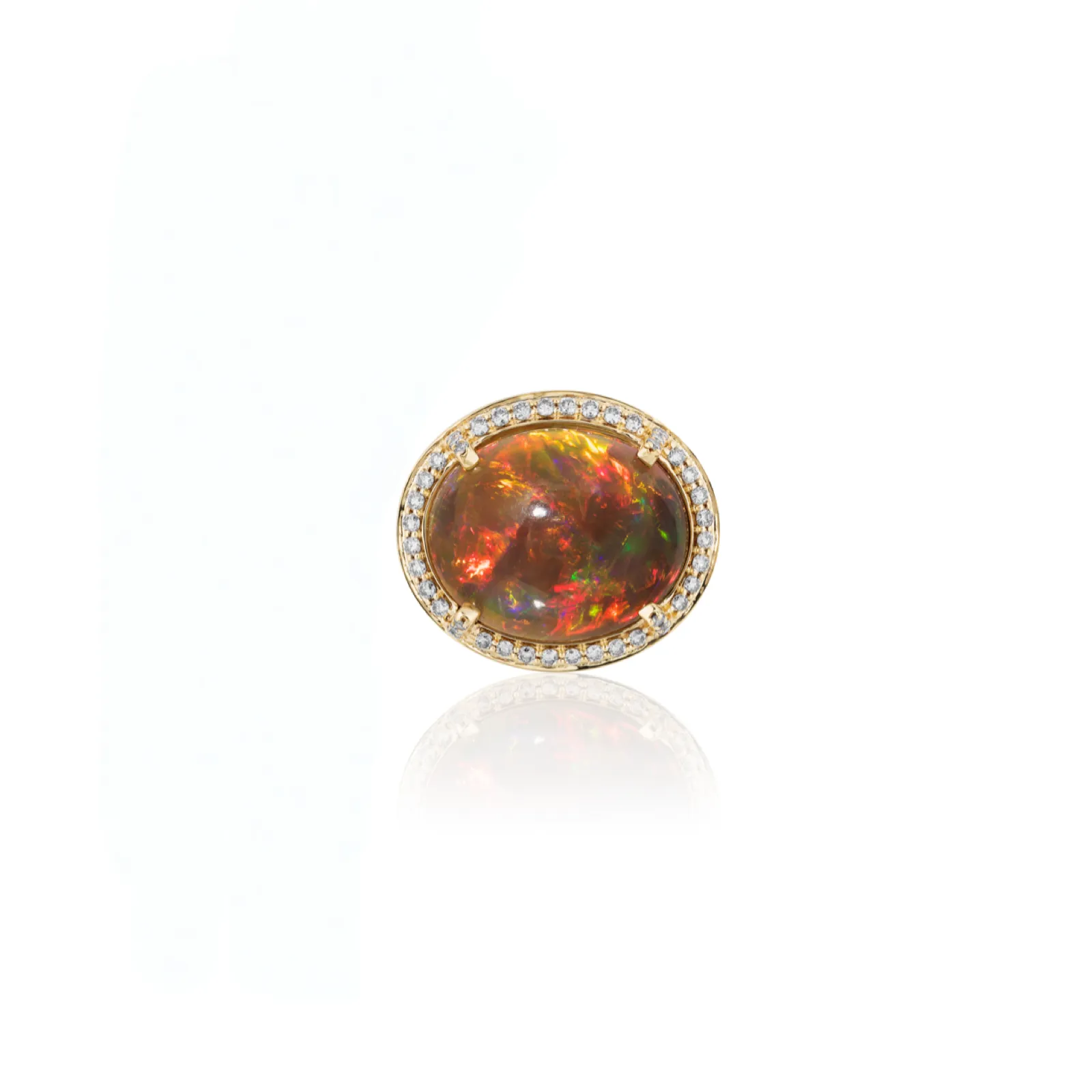 Brown Opal & Diamond Oval Cabochon Ring