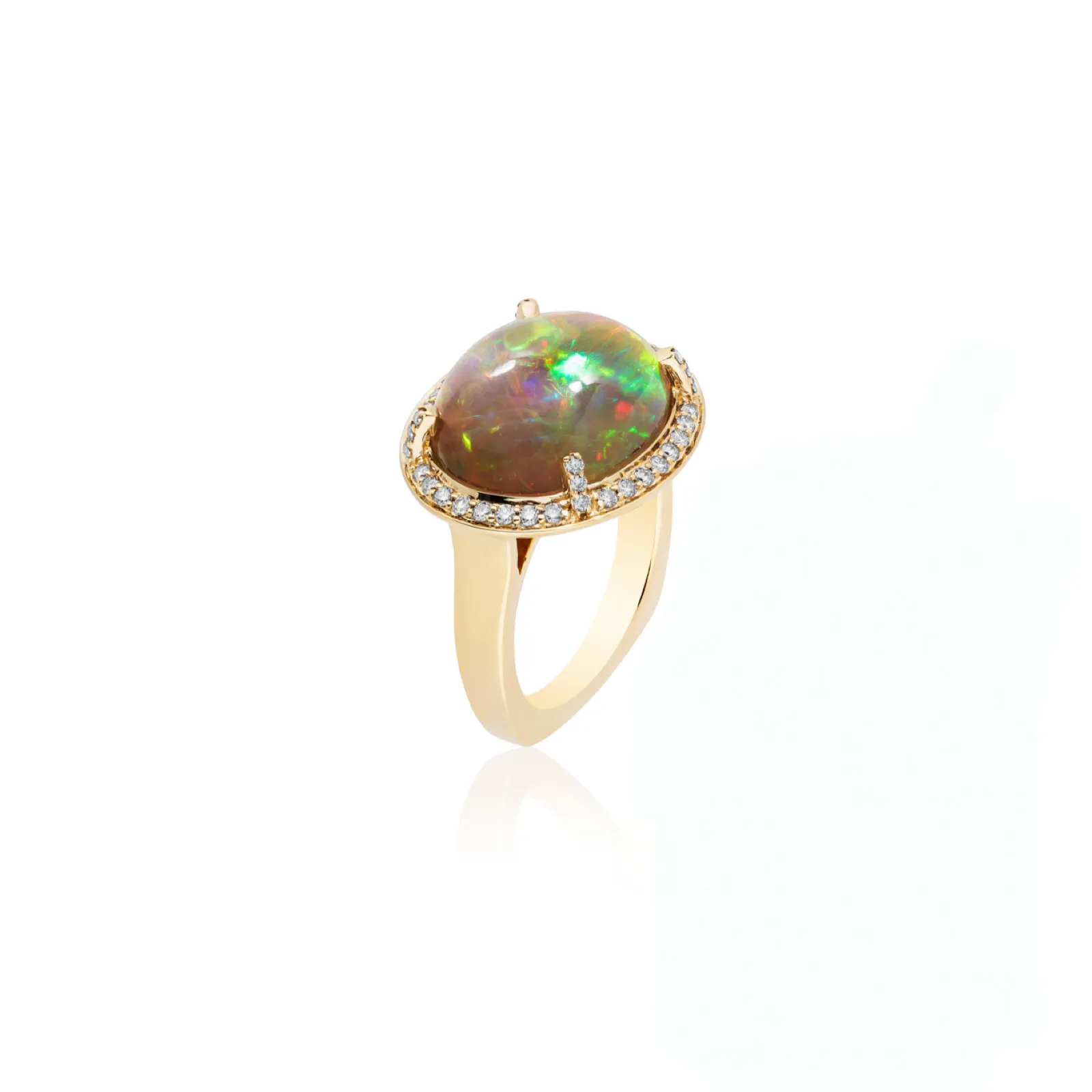 Brown Opal & Diamond Oval Cabochon Ring