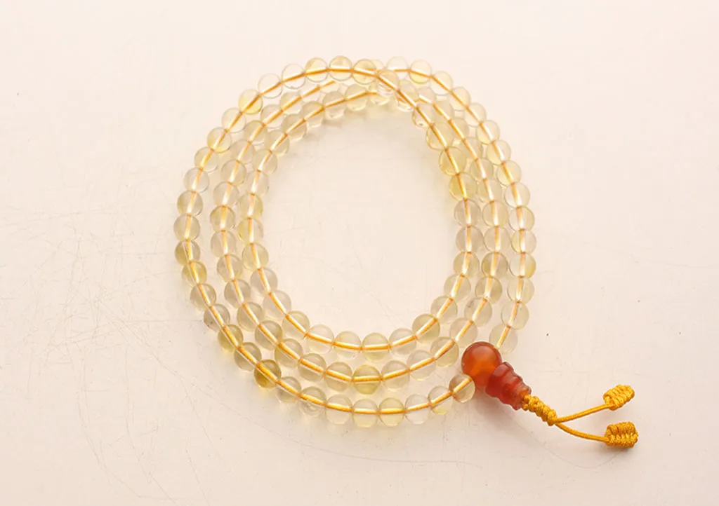 Crystal Clear Beads 108 Prayer Necklace in a Yellow String