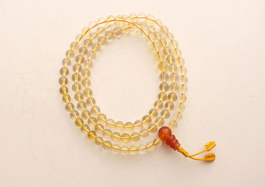 Crystal Clear Beads 108 Prayer Necklace in a Yellow String