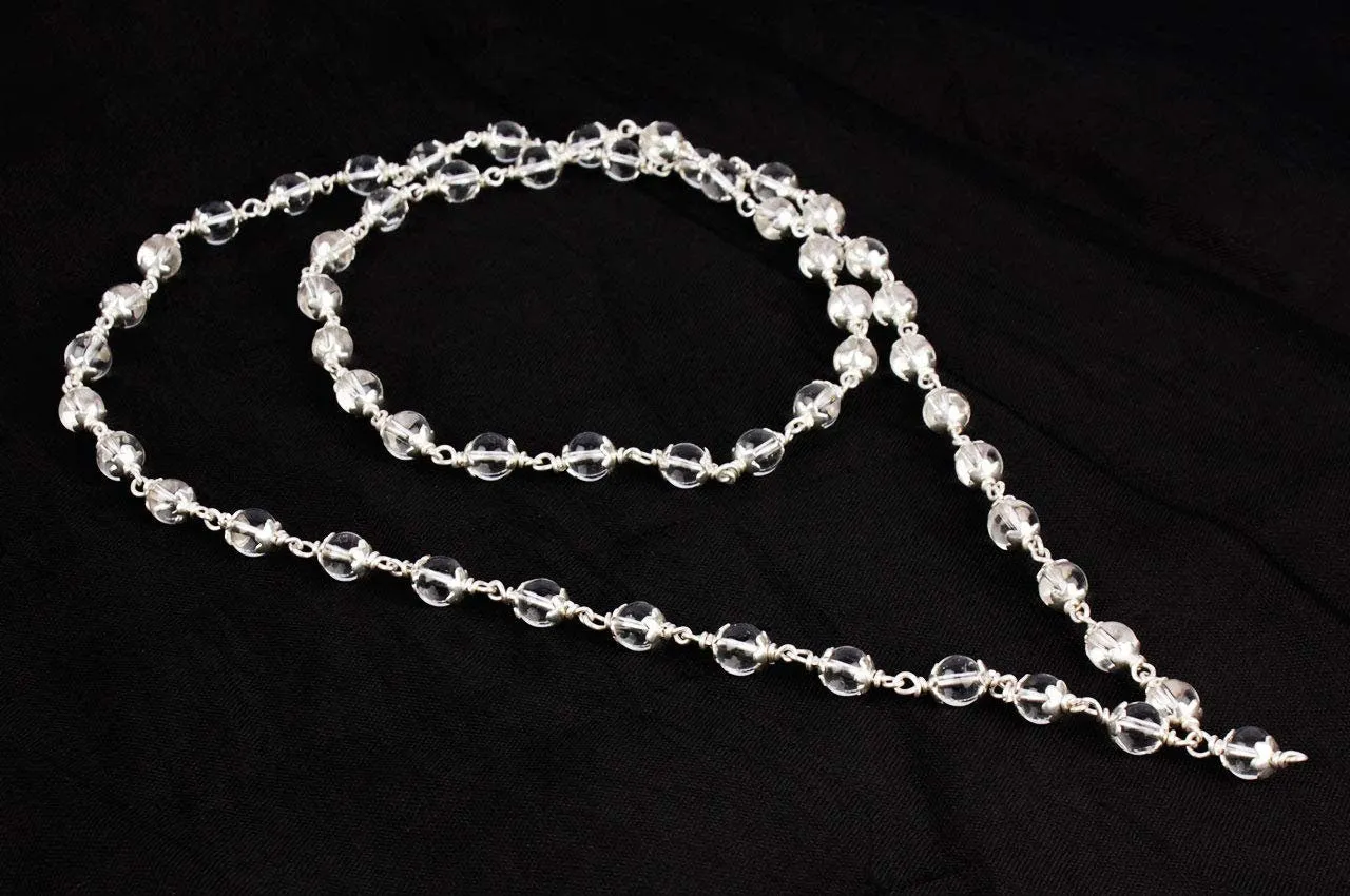 Crystal Quartz Sphatik Jap Mala Necklace 54 Beads 6 mm in silver Round for Meditation and Pooja