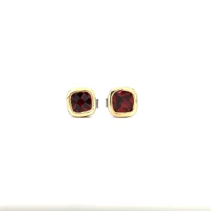 Cushion Garnet Stud Earrings with 14K Yellow Gold Accents in Sterling Silver