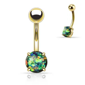 Dark Green Opal Glitter Gold Plated Belly Ring