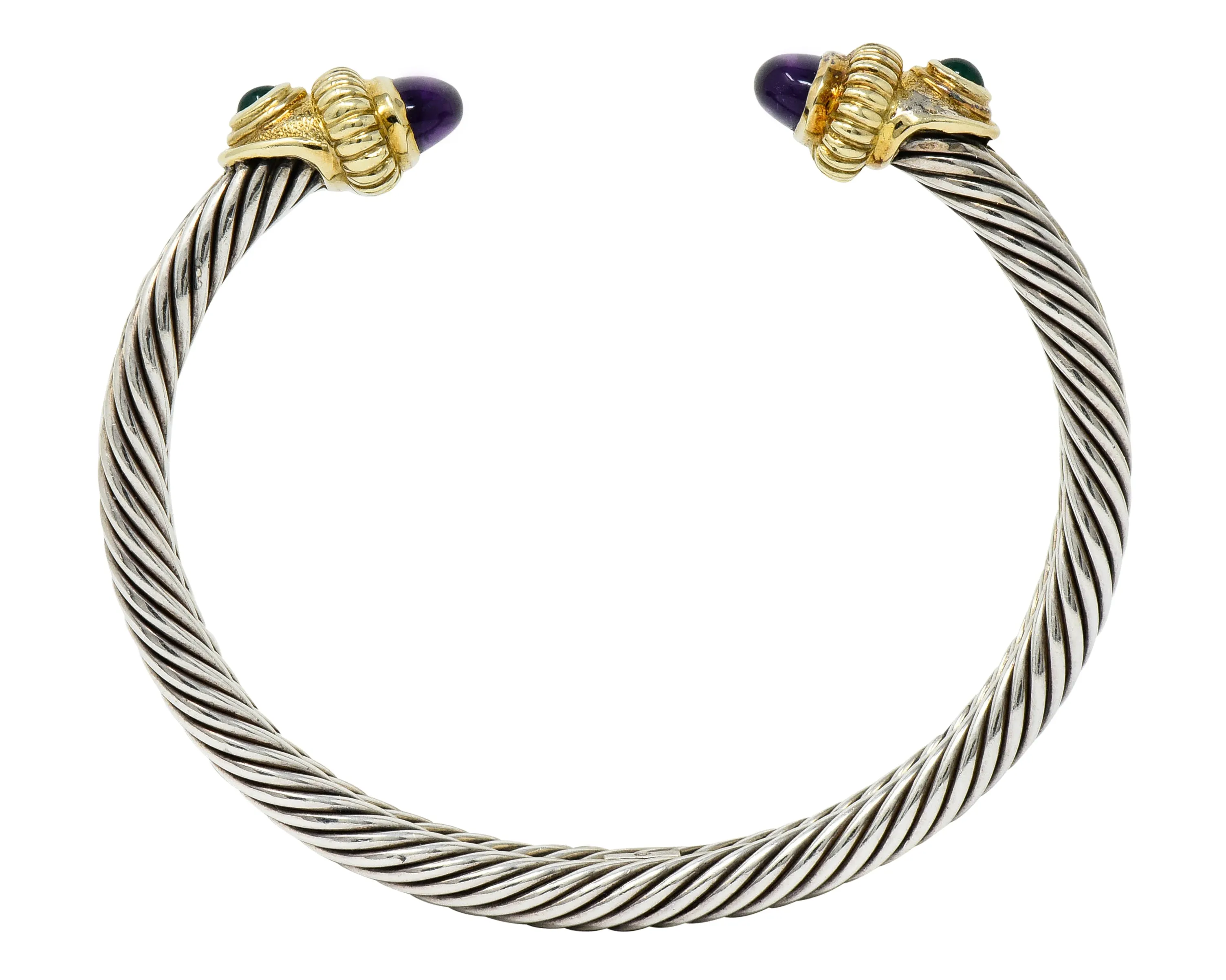 David Yurman Amethyst Chrysoprase 14 Karat Gold Sterling Silver Cable Cuff