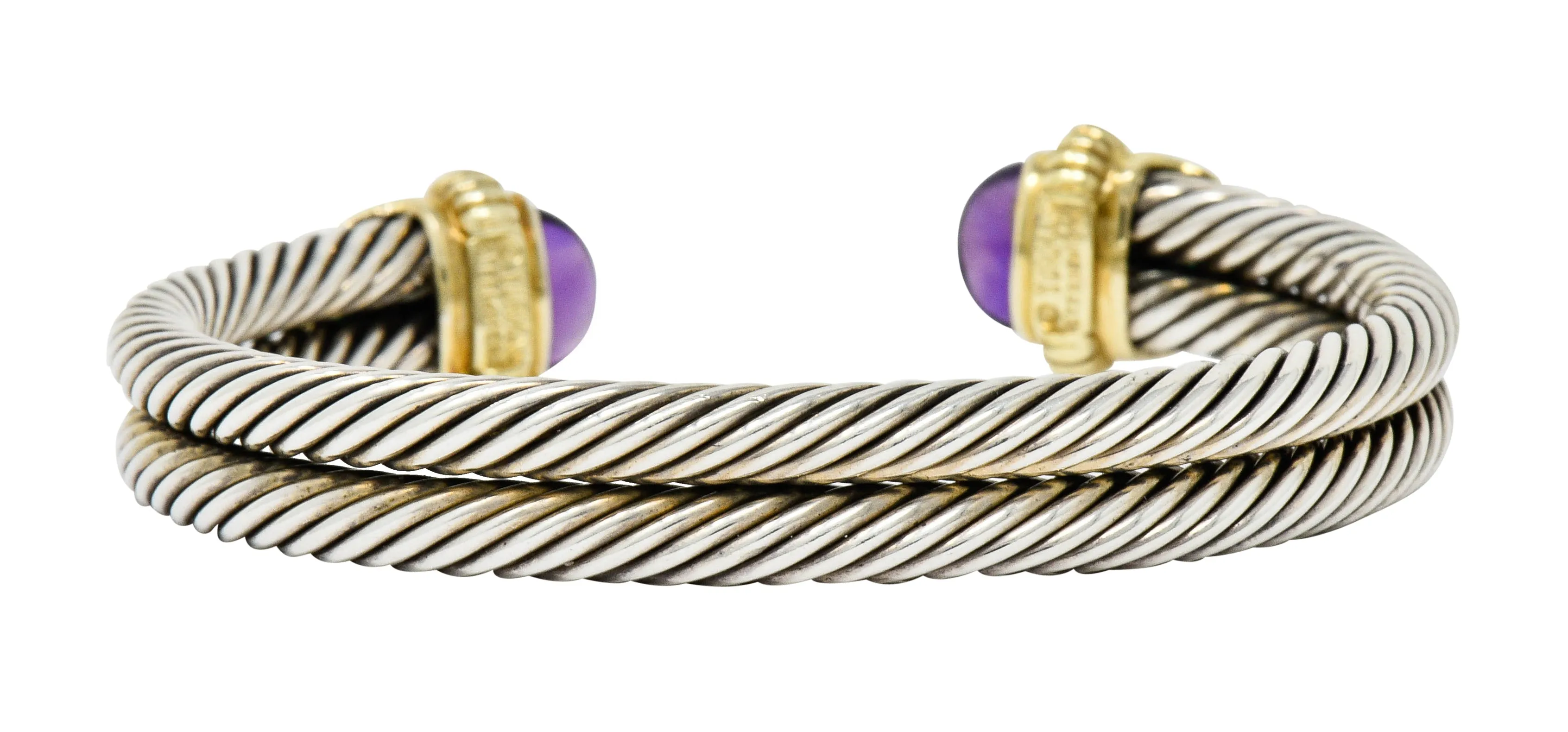 David Yurman Amethyst Chrysoprase 14 Karat Gold Sterling Silver Cable Cuff