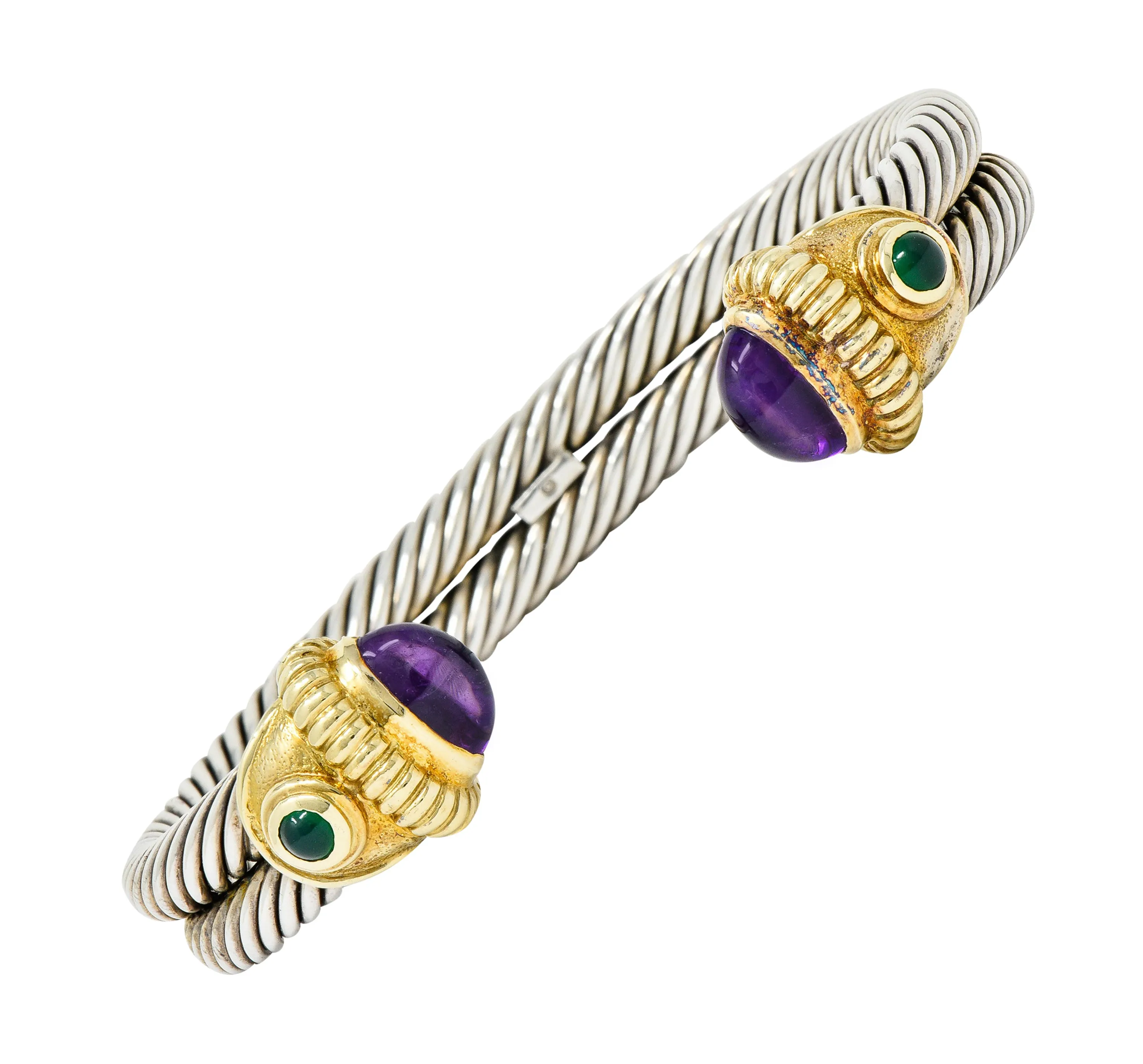 David Yurman Amethyst Chrysoprase 14 Karat Gold Sterling Silver Cable Cuff