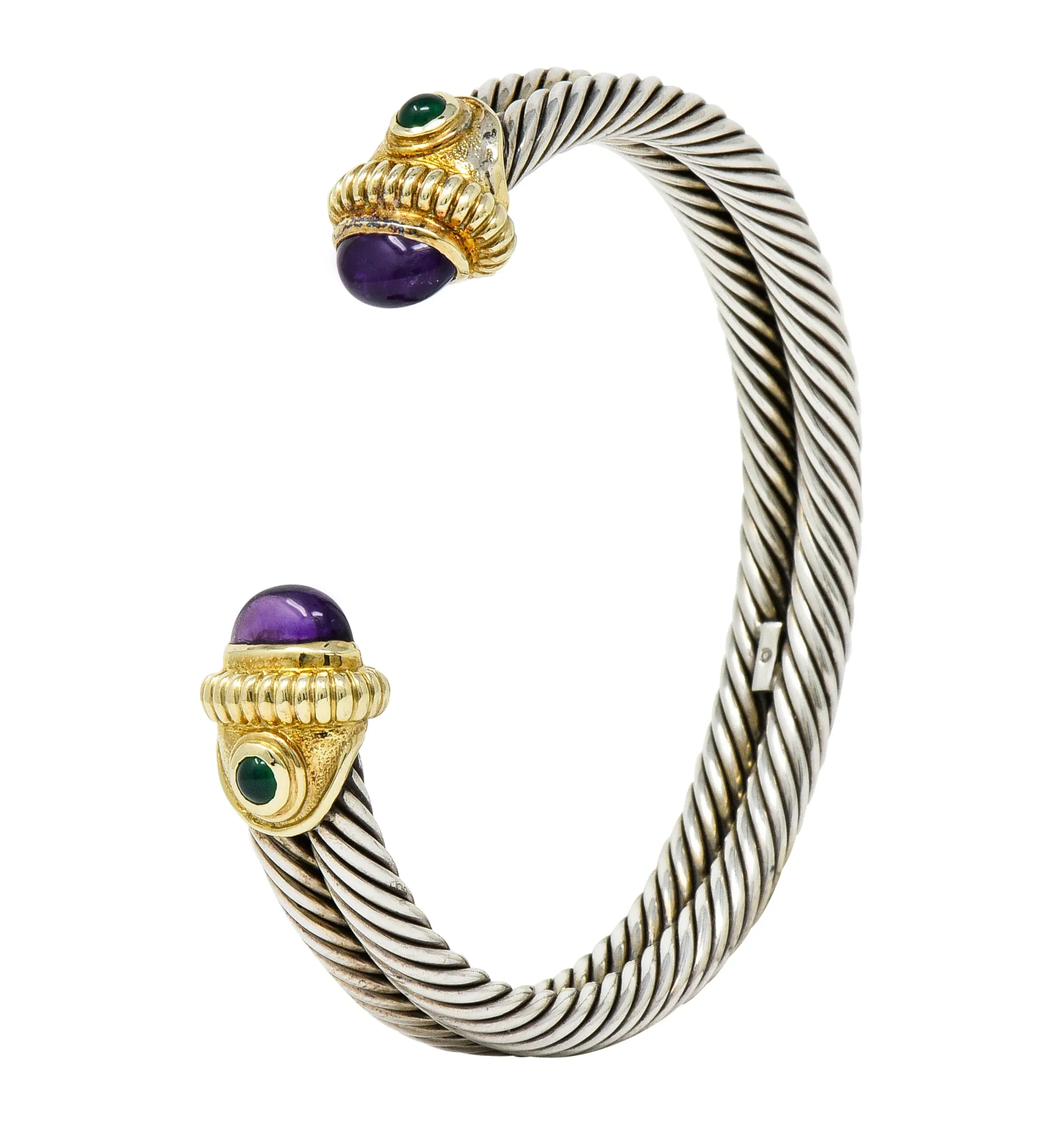 David Yurman Amethyst Chrysoprase 14 Karat Gold Sterling Silver Cable Cuff