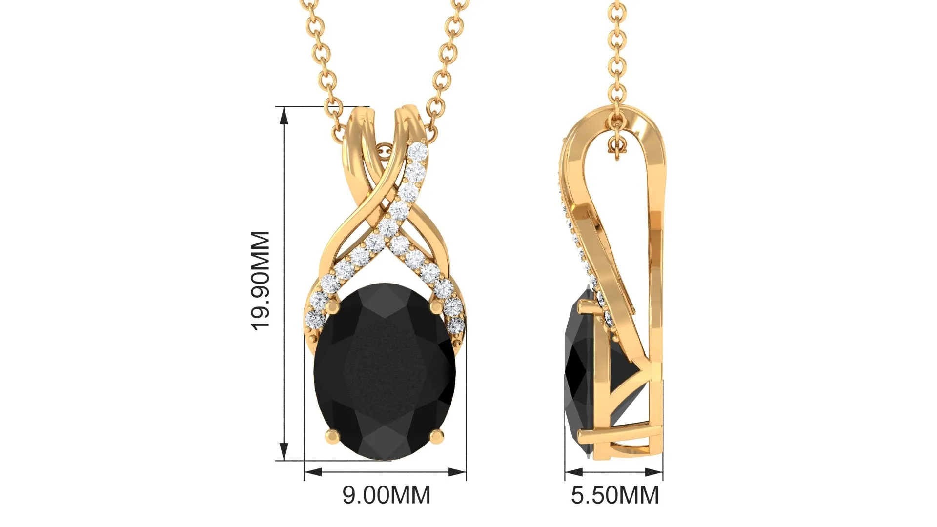 Designer Oval Black Onyx Solitaire Pendant with Diamond Twisted Bail