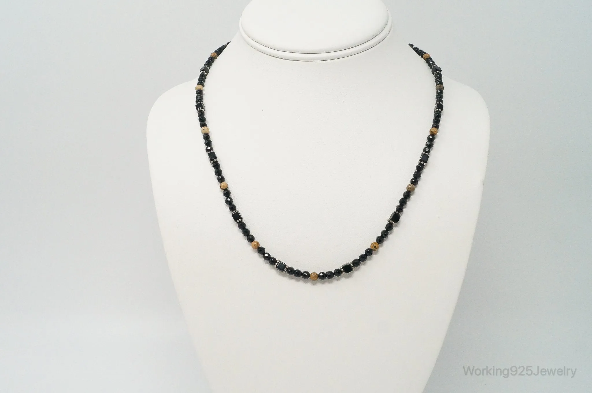 Designer SAJEN Black Onyx Jasper Beads Sterling Silver Necklace